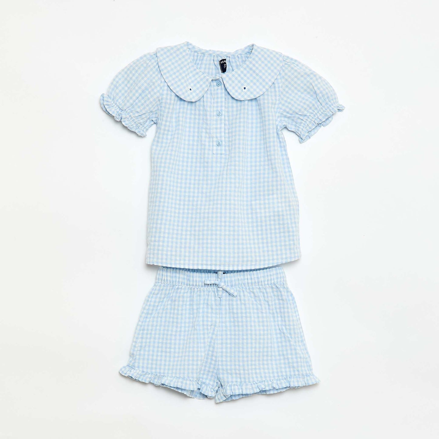 Ensemble 3 pièces tunique + short + bandeau en vichy BLEU CIEL
