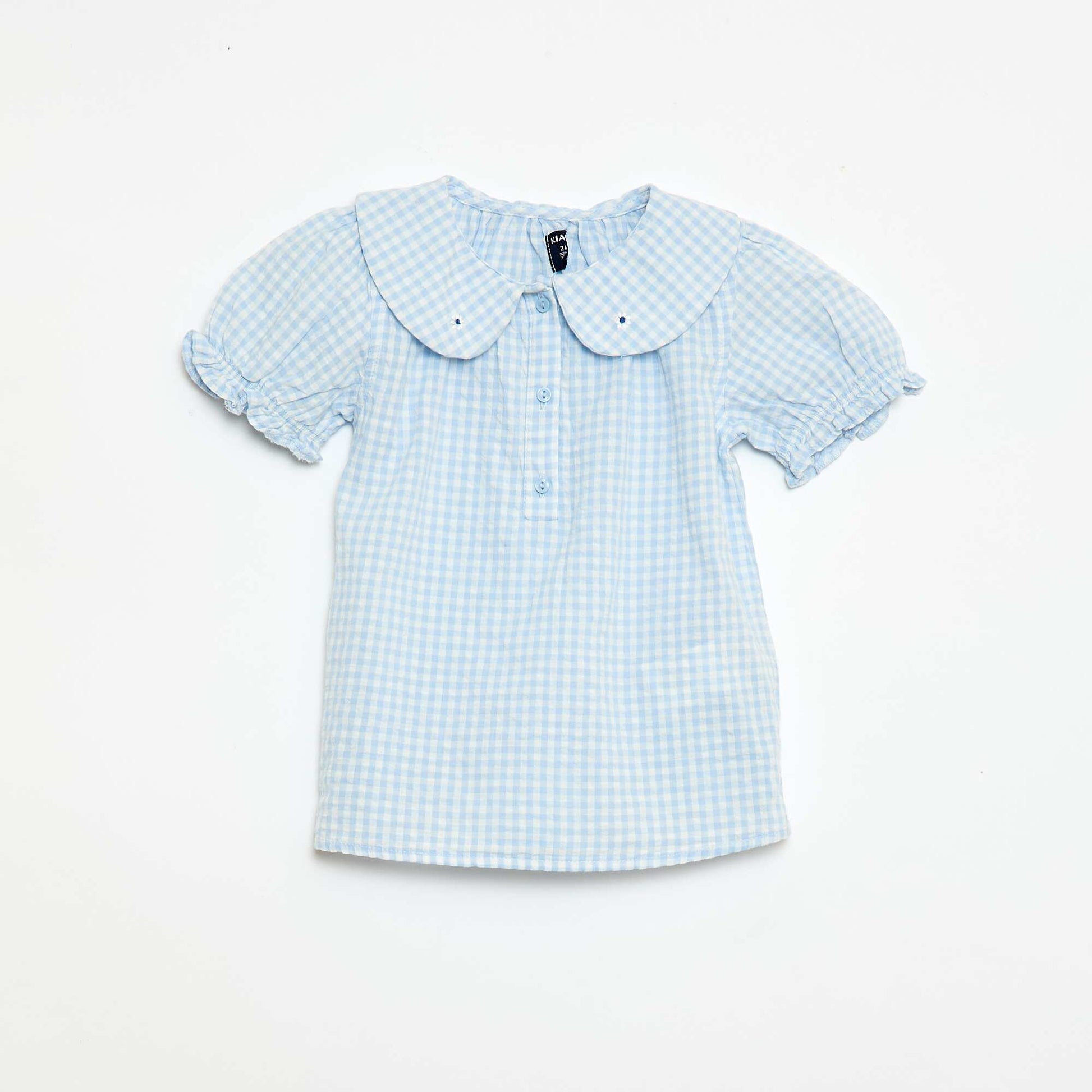 Ensemble 3 pièces tunique + short + bandeau en vichy BLEU CIEL