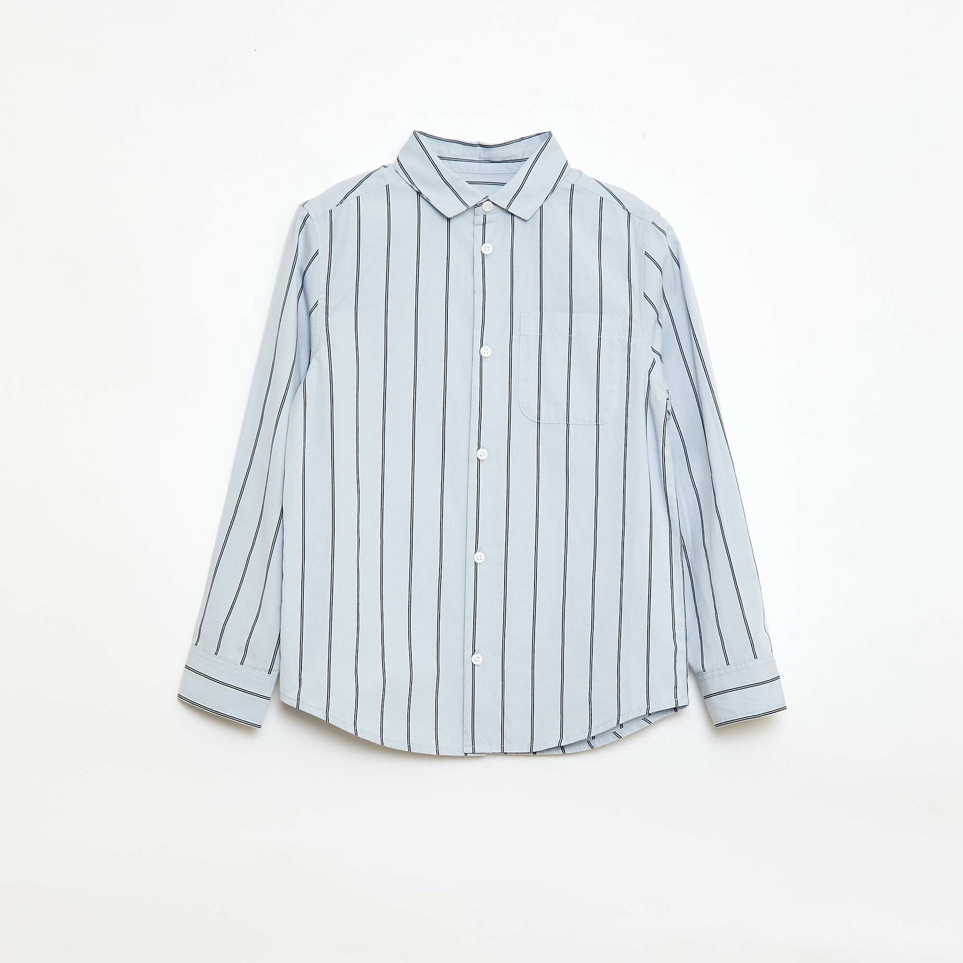 Chemise rayée en coton avec poche poitrine BLEU