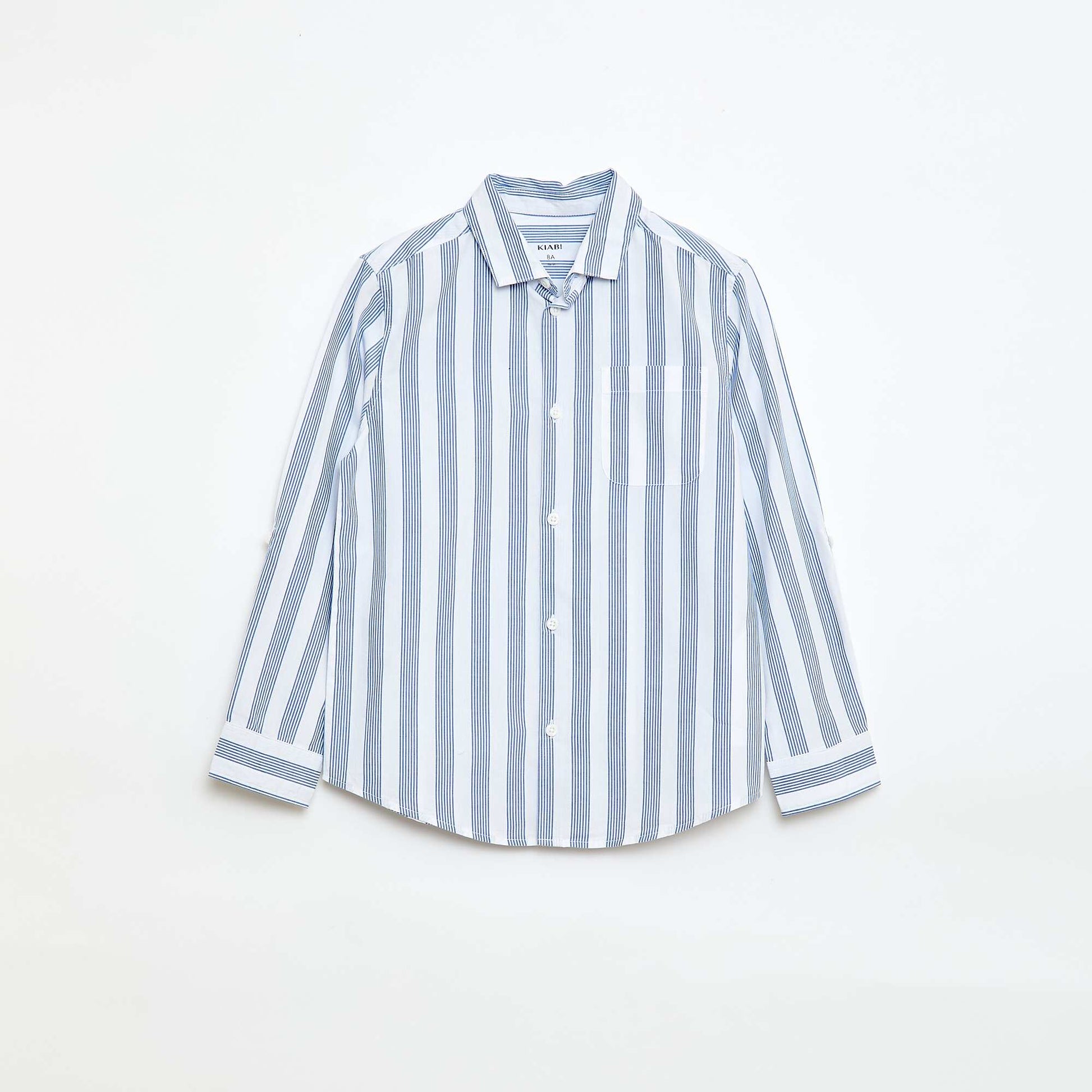 Chemise rayée en coton avec poche poitrine BLEU