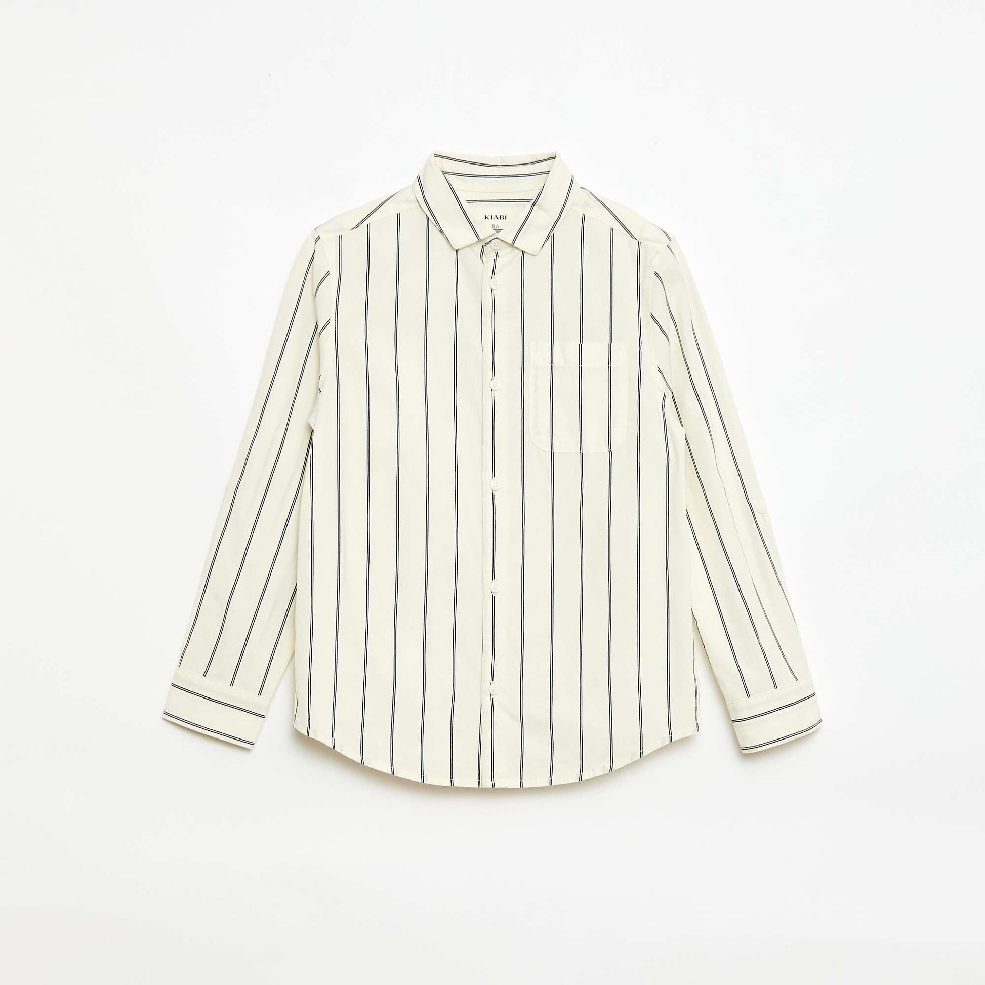 Chemise rayée en coton avec poche poitrine BEIGE