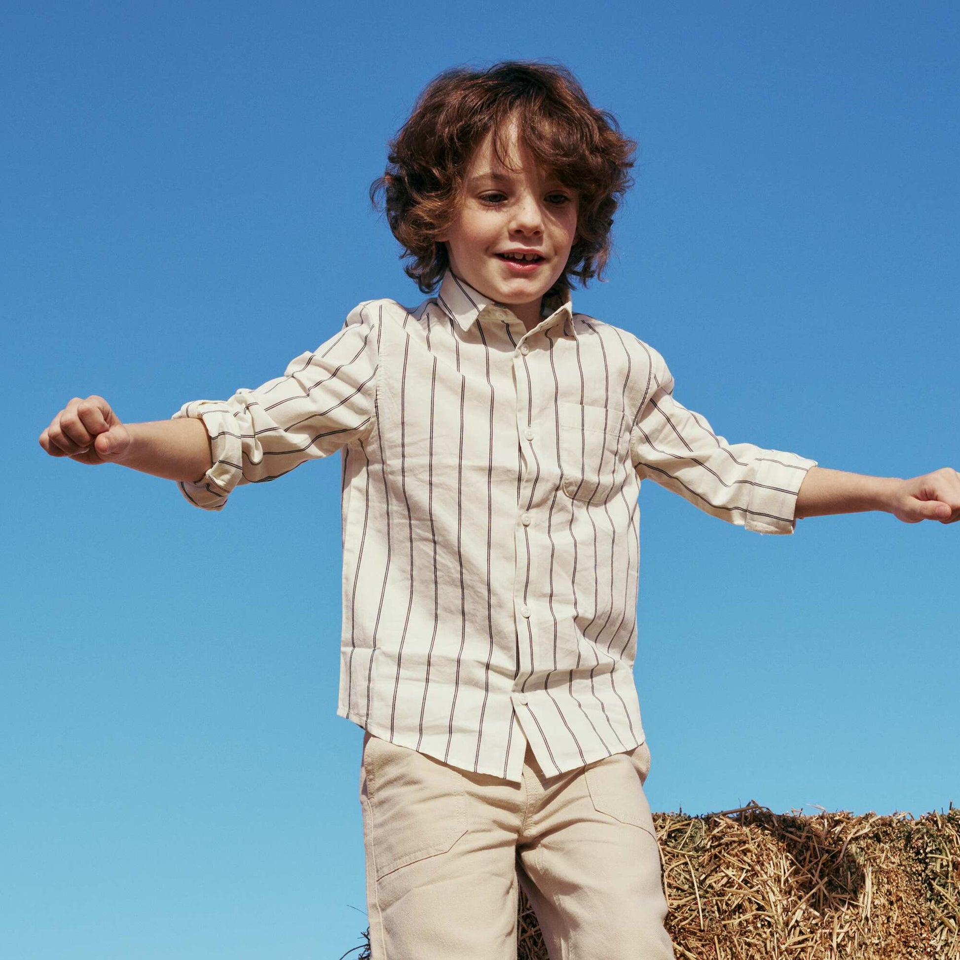 Chemise rayée en coton avec poche poitrine BEIGE