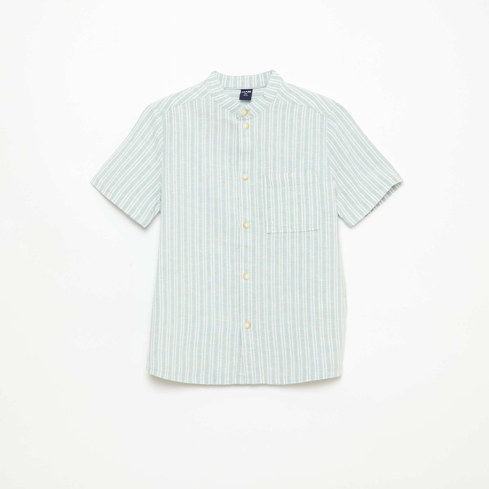 Chemise à col mao à manches courtes en coton et lin KAKI