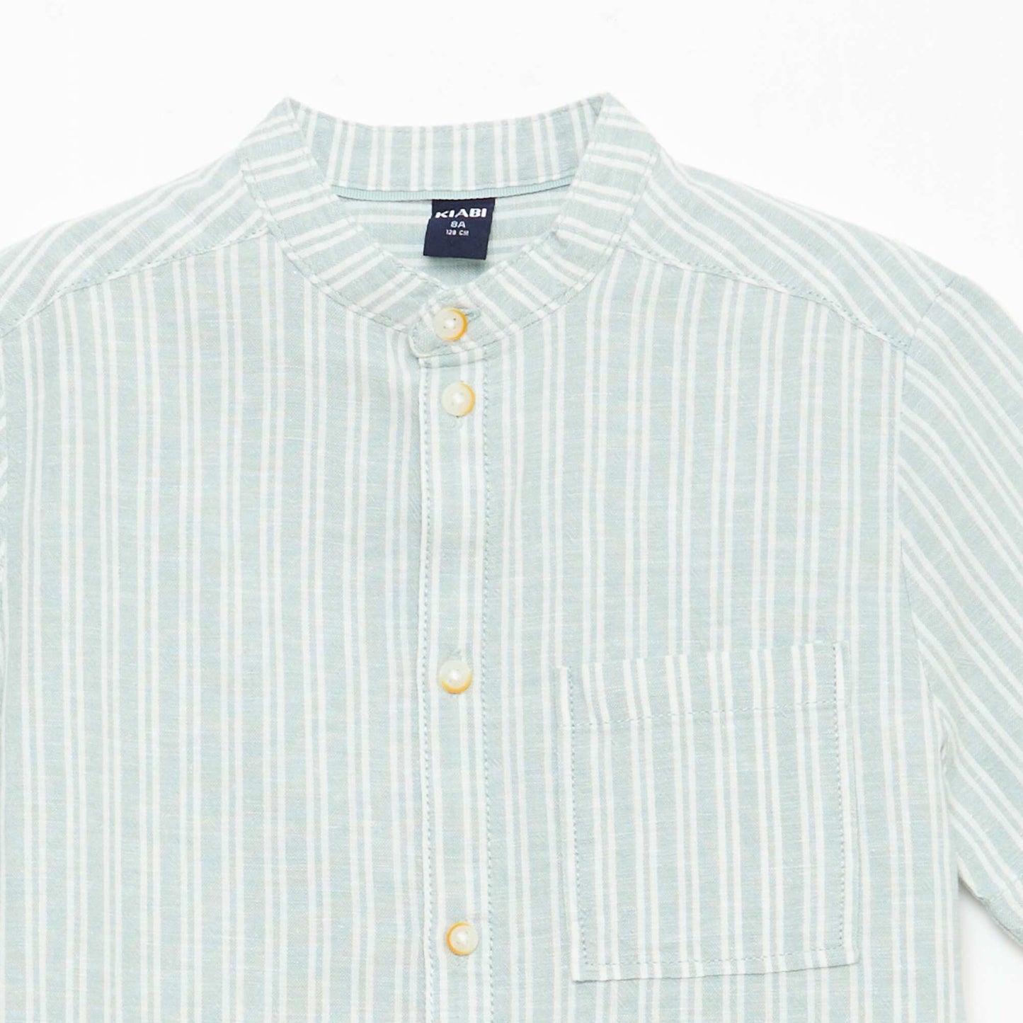 Chemise à col mao à manches courtes en coton et lin KAKI