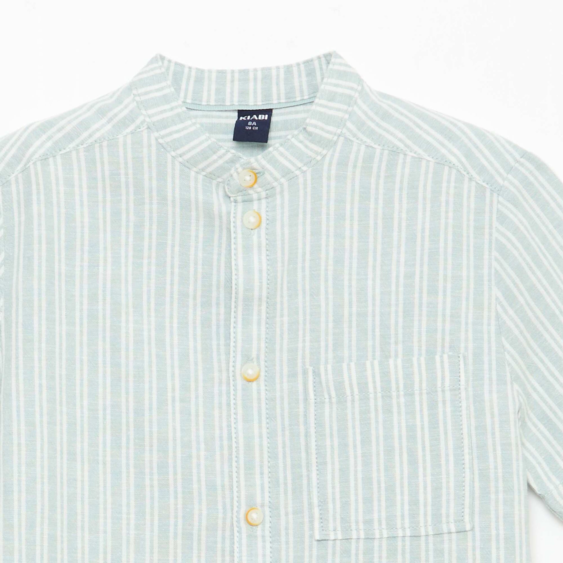 Chemise à col mao à manches courtes en coton et lin KAKI