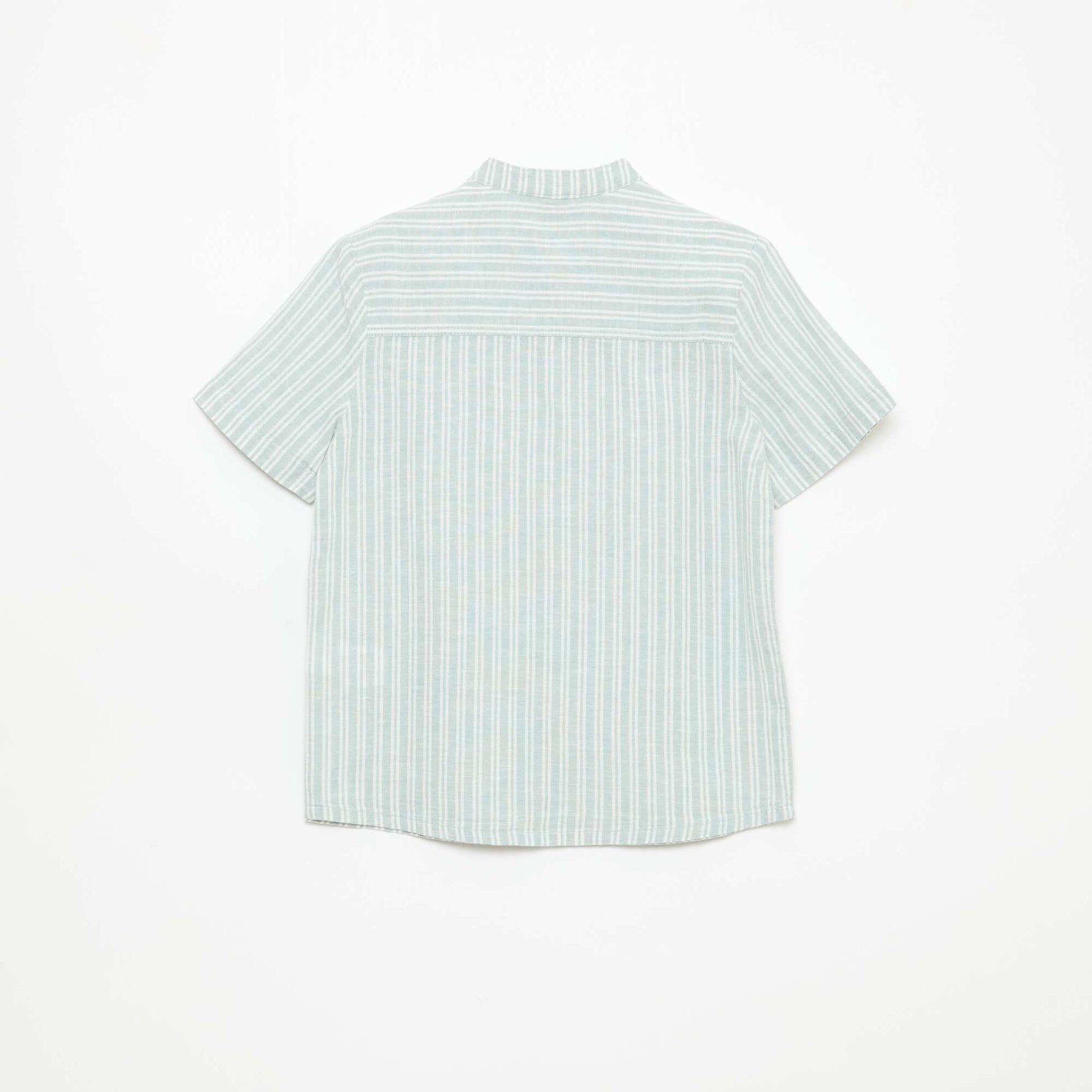 Chemise à col mao à manches courtes en coton et lin KAKI