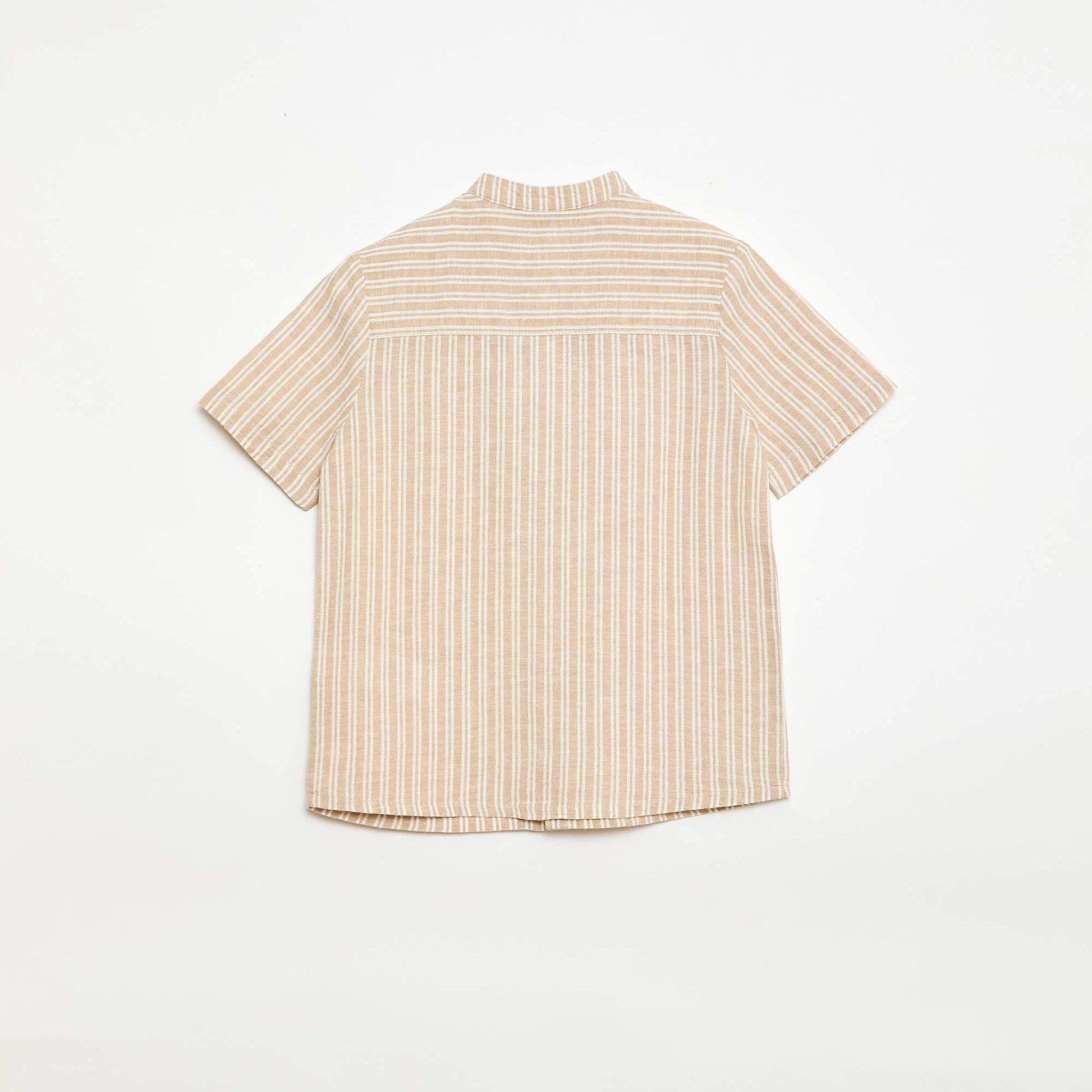 Chemise à col mao à manches courtes en coton et lin BEIGE