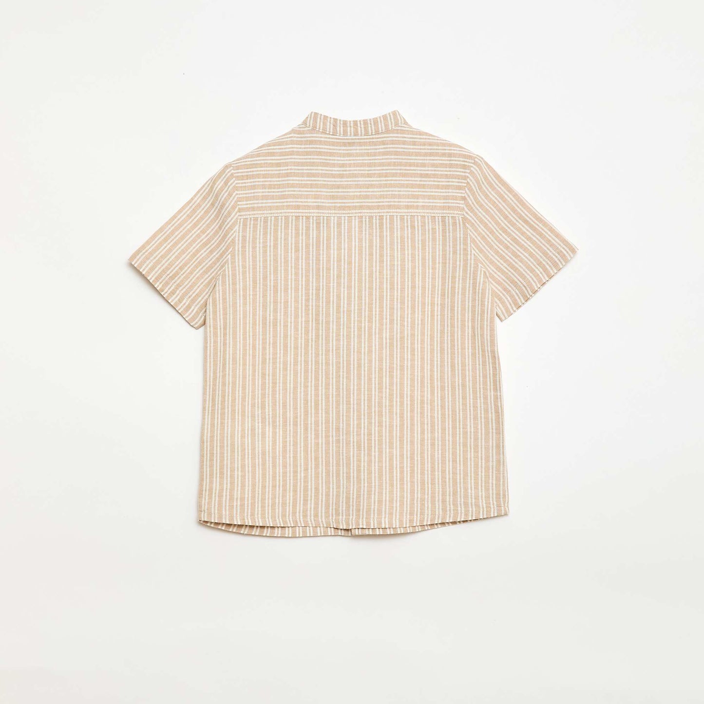 Chemise à col mao à manches courtes en coton et lin BEIGE