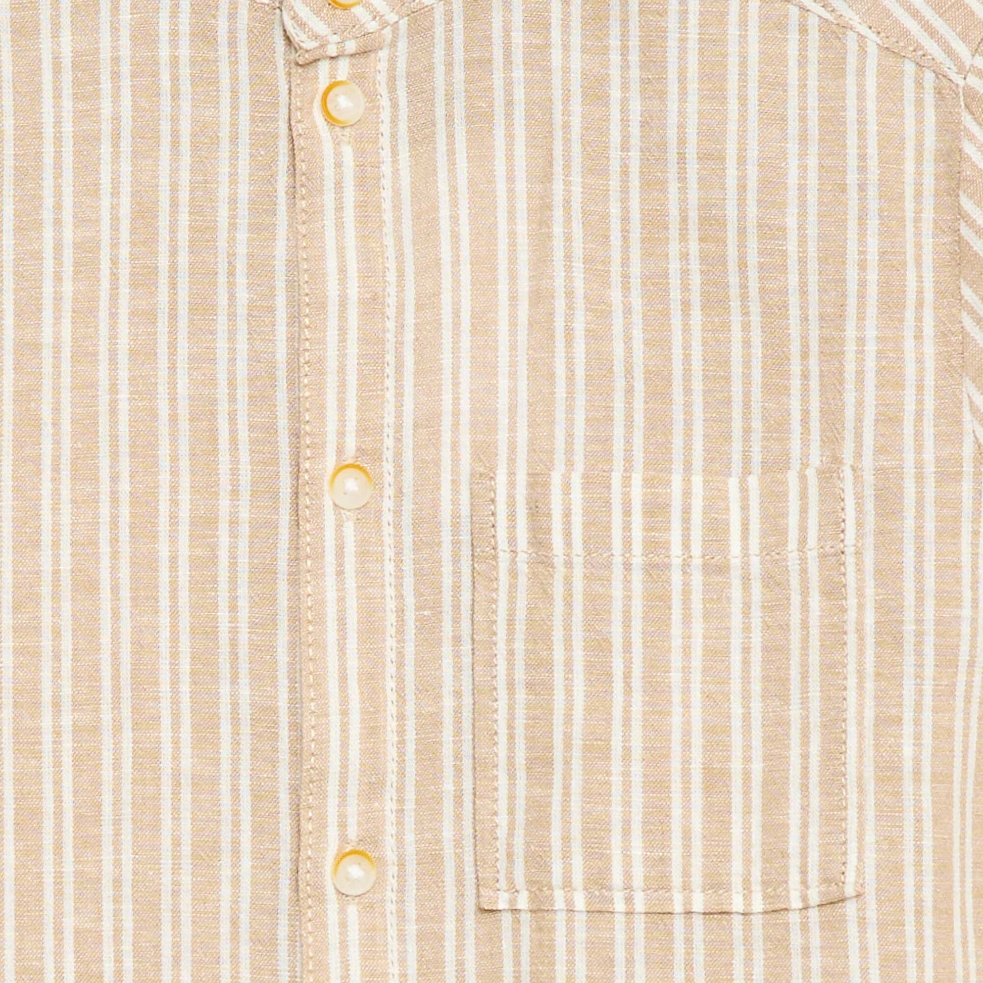 Chemise à col mao à manches courtes en coton et lin BEIGE