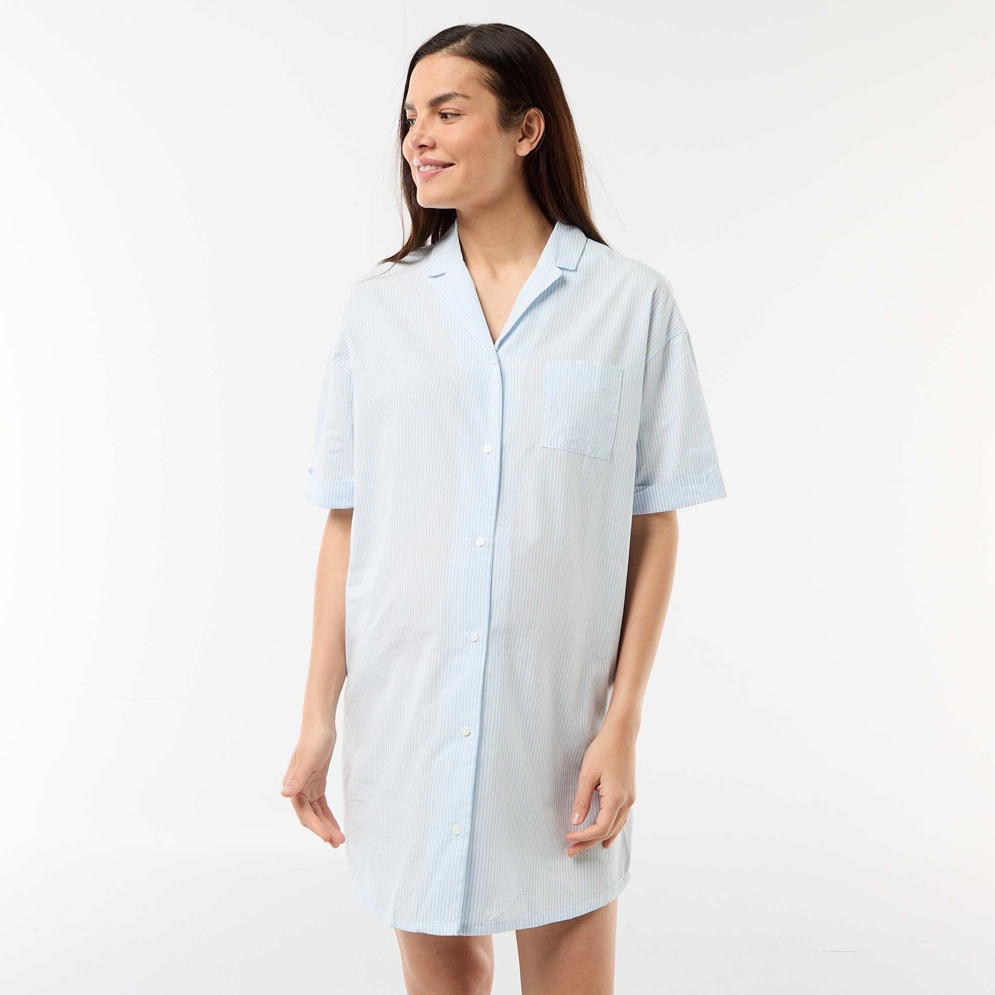 Chemise de nuit maternité boutonnée BLEU
