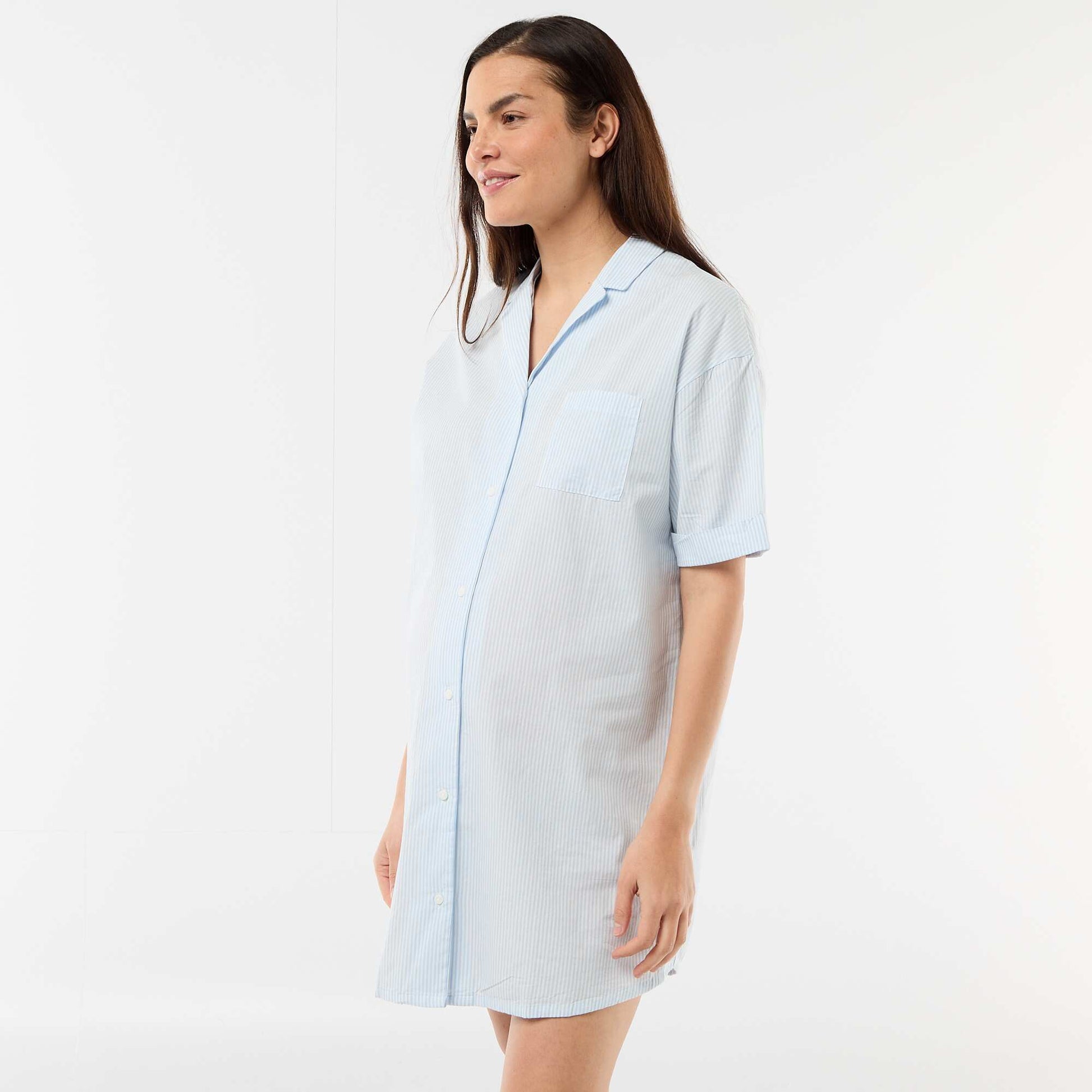 Chemise de nuit maternité boutonnée BLEU