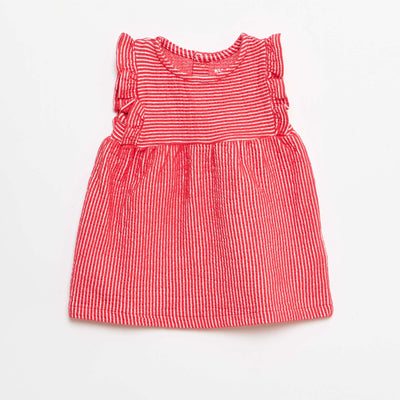 Robe à manches courtes en maille côtelée ROUGE