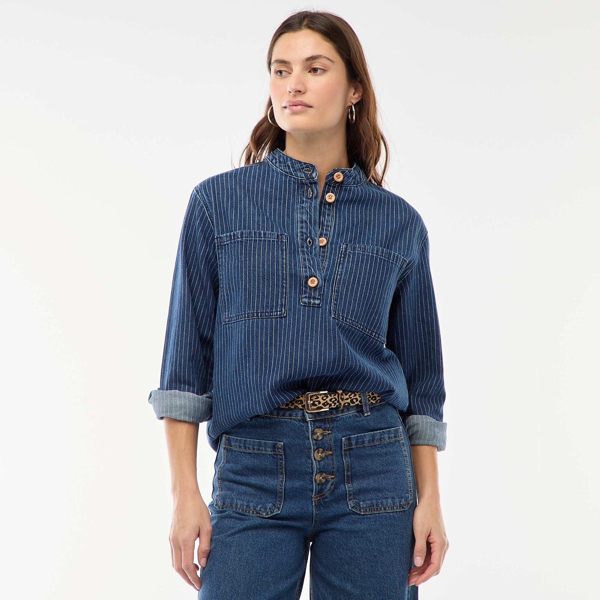 Blouse en denim rayée BLEU