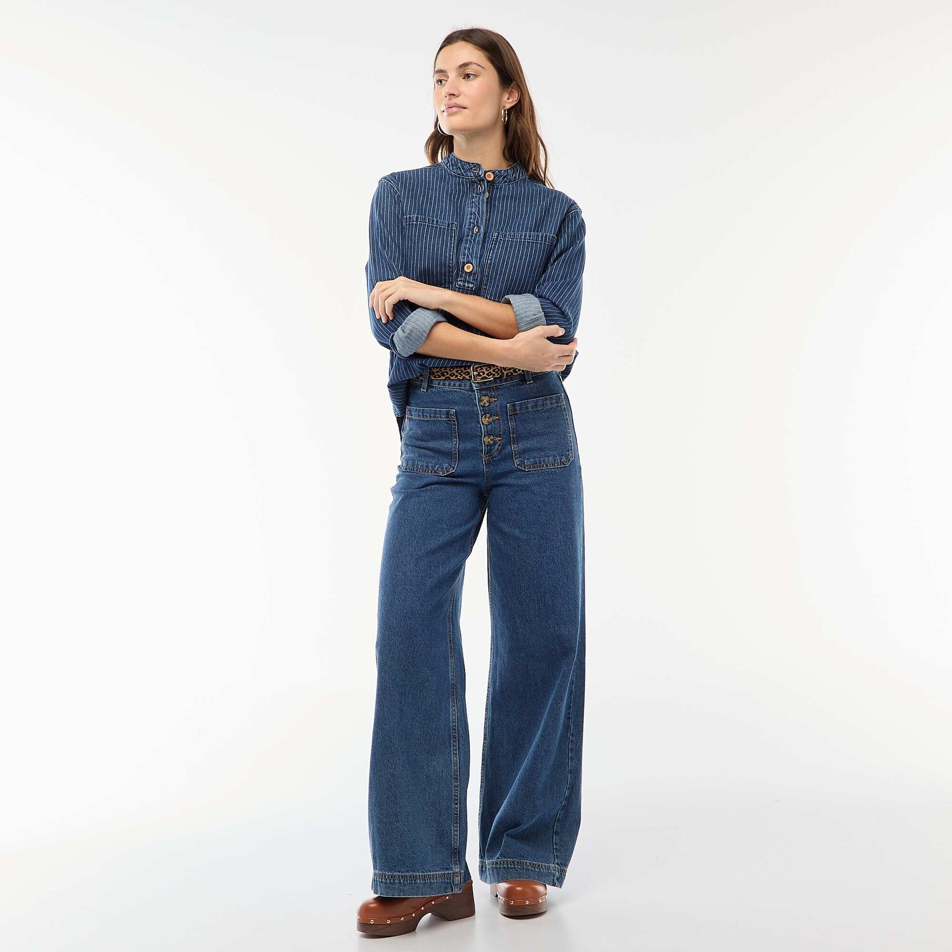 Blouse en denim rayée BLEU