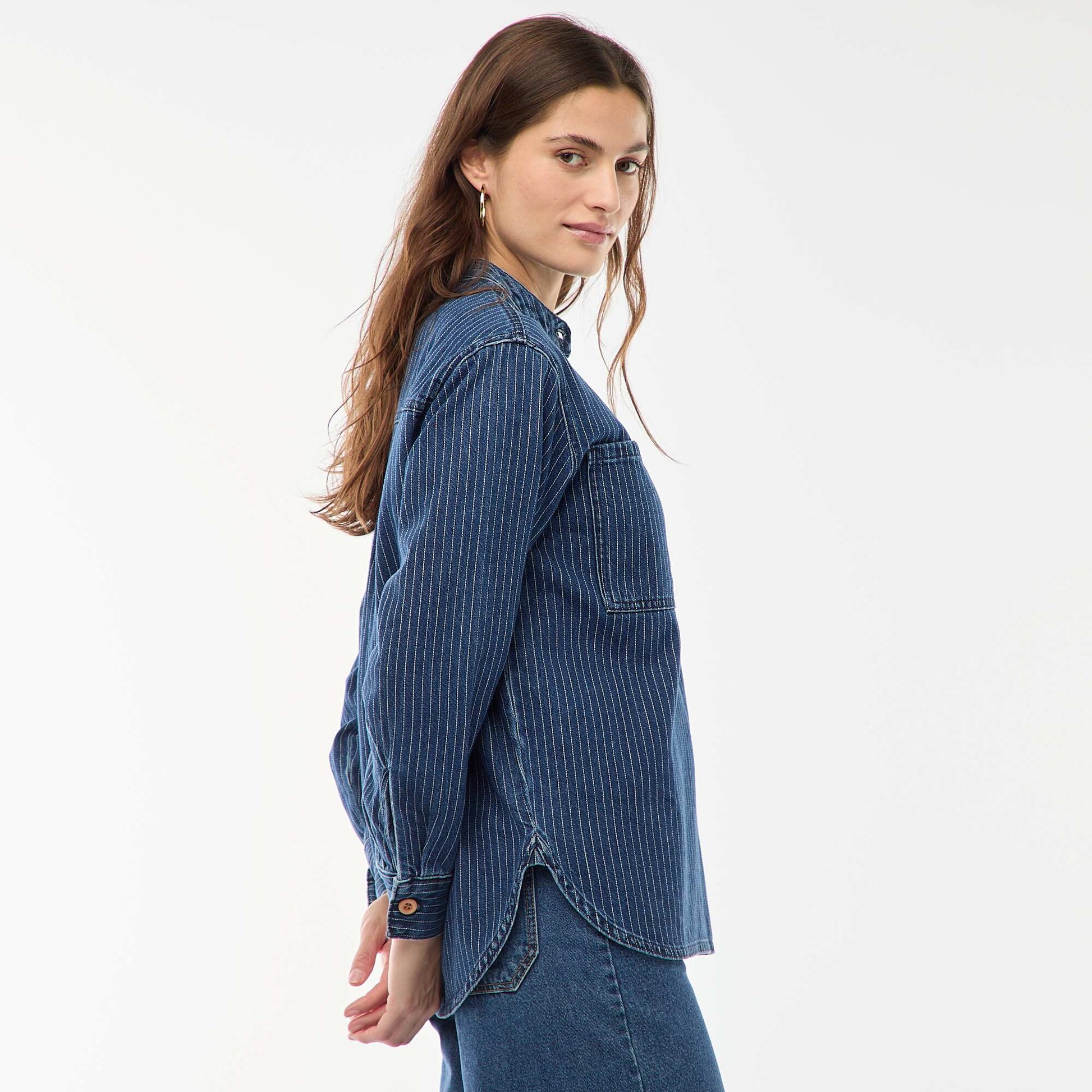 Blouse en denim rayée BLEU