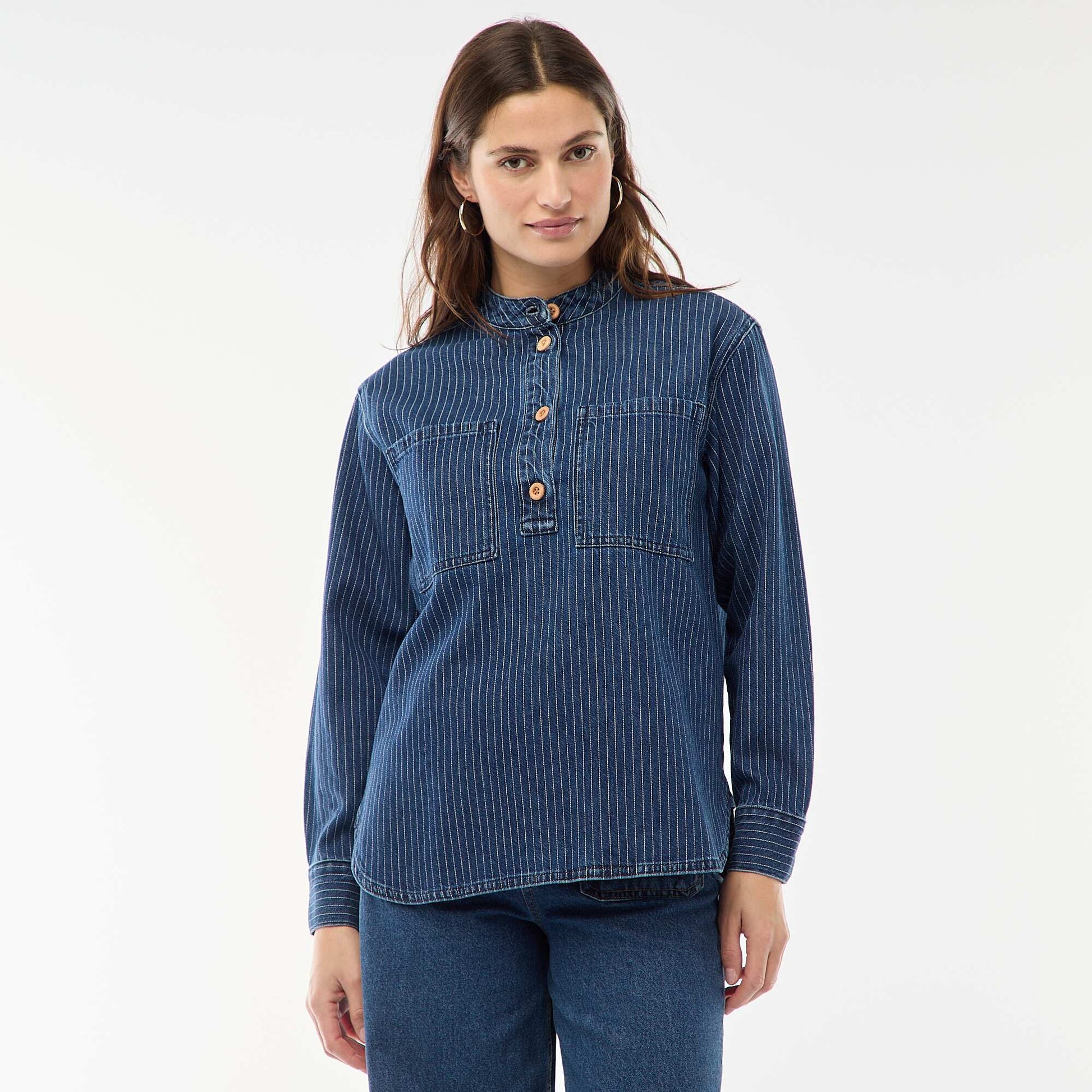 Blouse en denim rayée BLEU