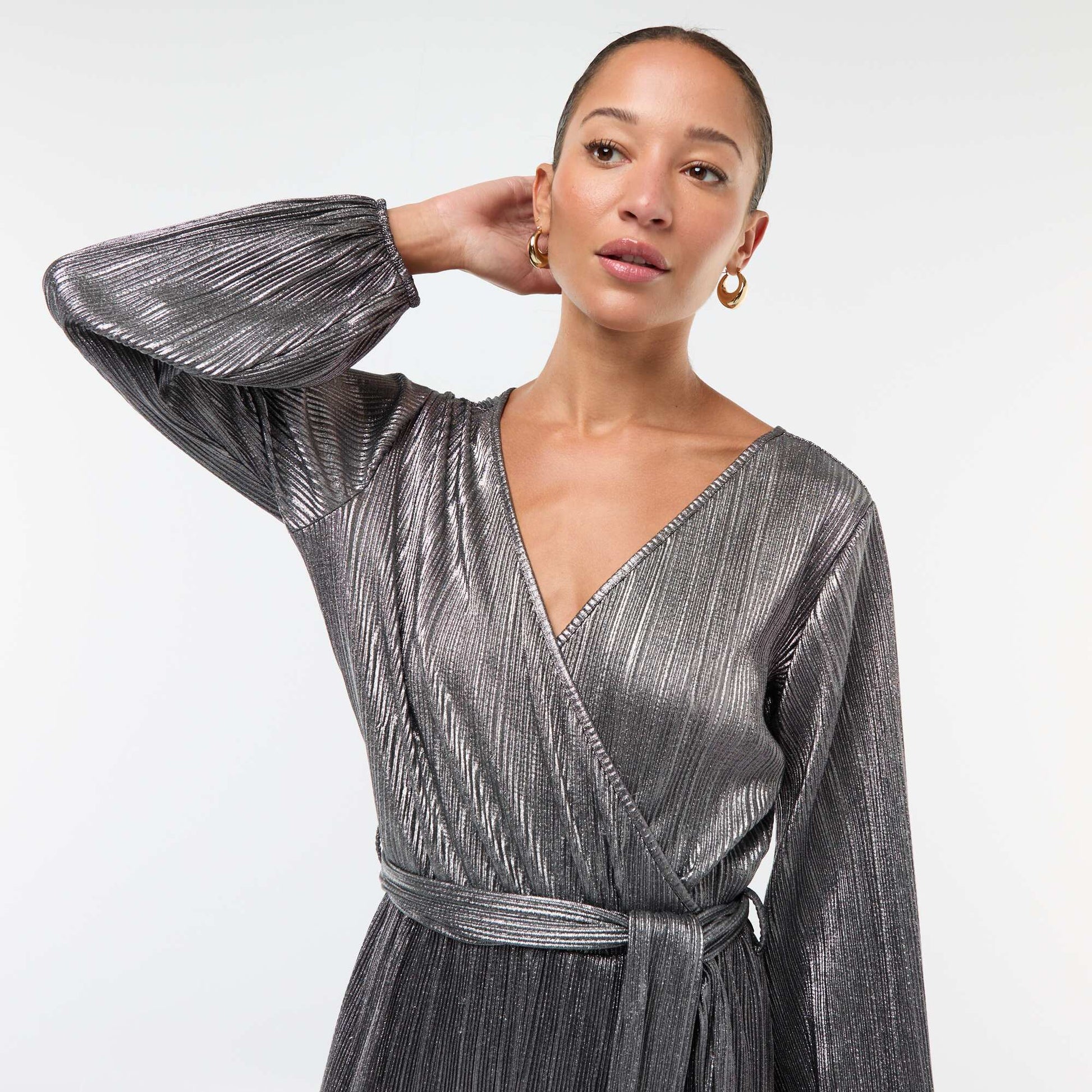 Combinaison jambe large en maille plissée GRIS