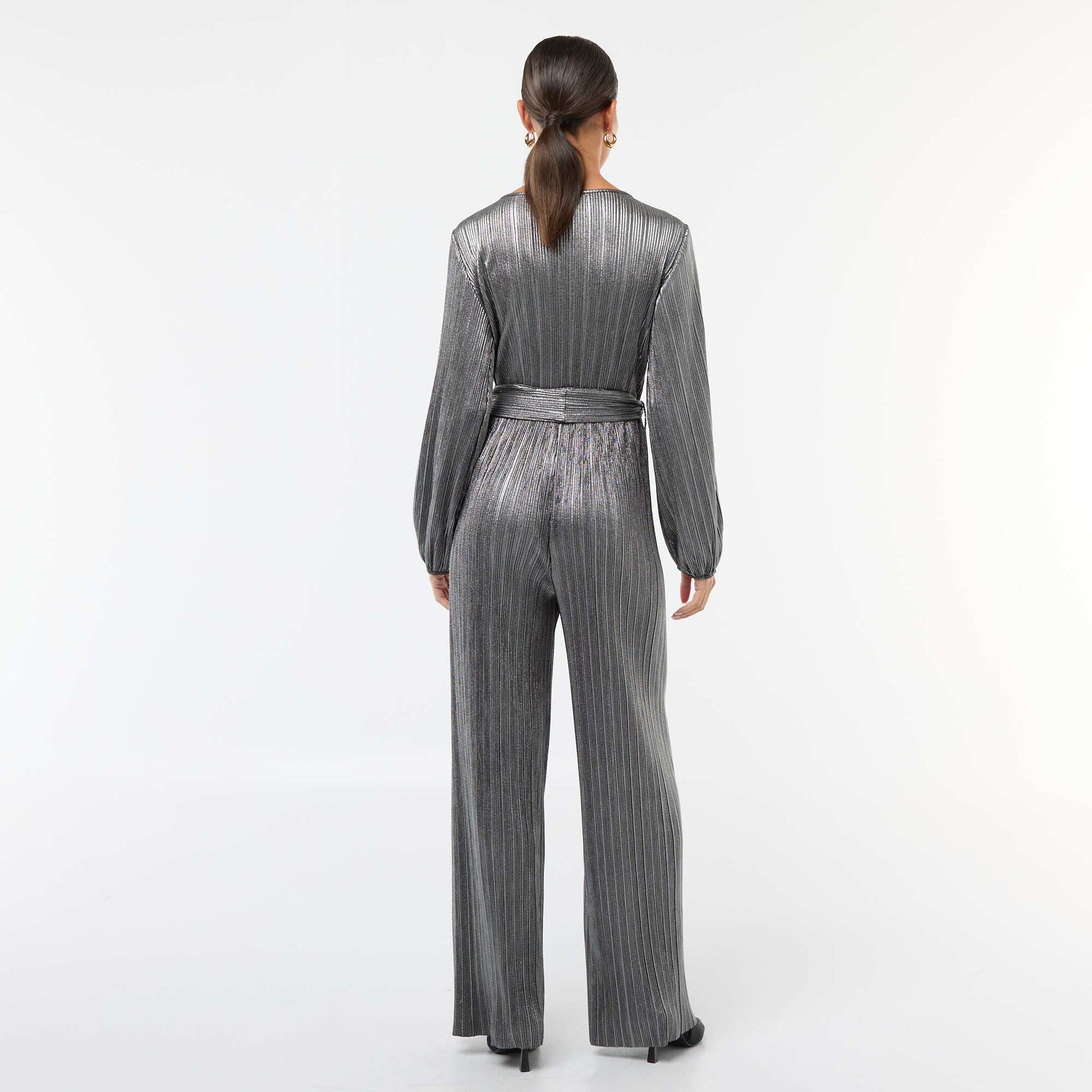 Combinaison jambe large en maille plissée GRIS