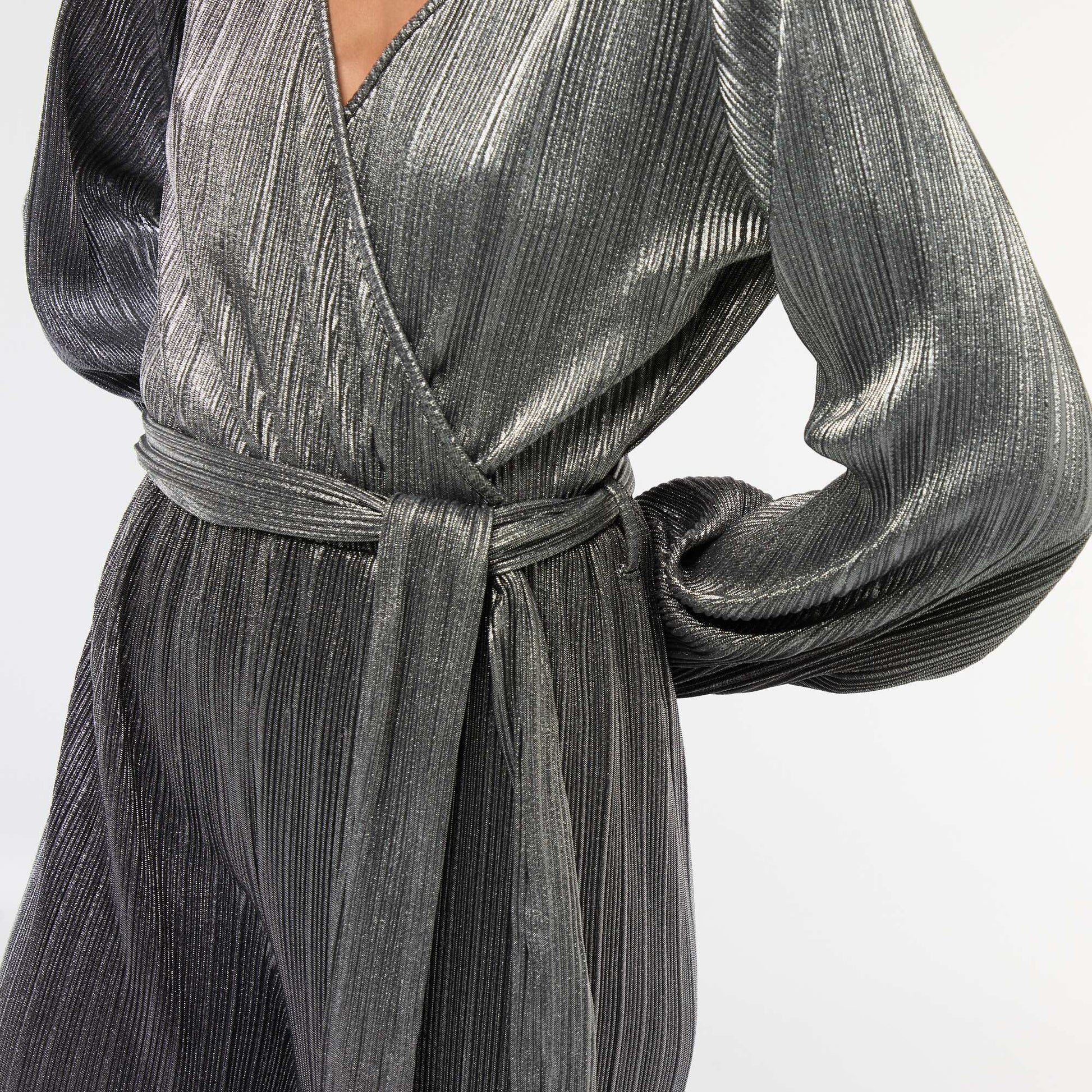 Combinaison jambe large en maille plissée GRIS