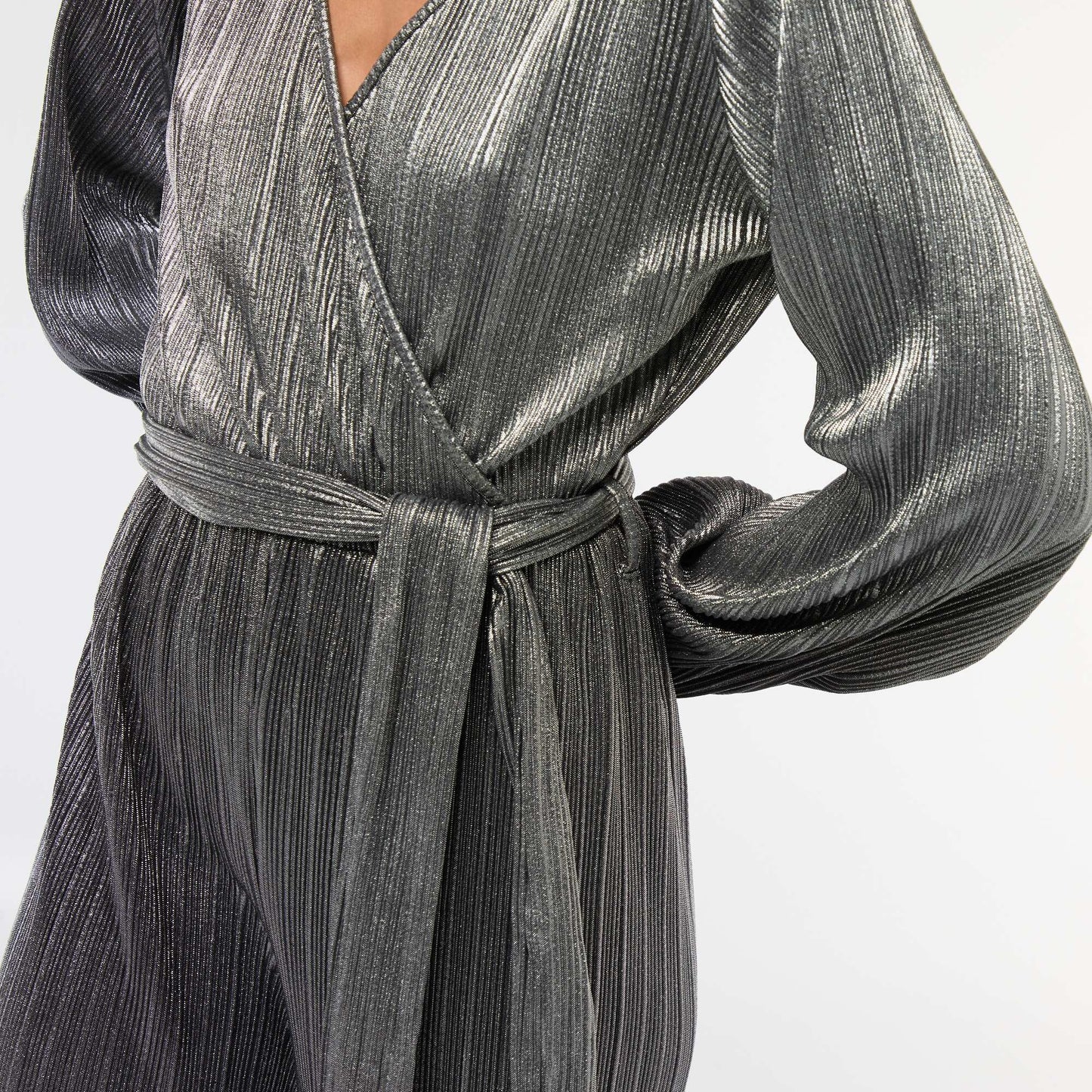 Combinaison jambe large en maille plissée GRIS