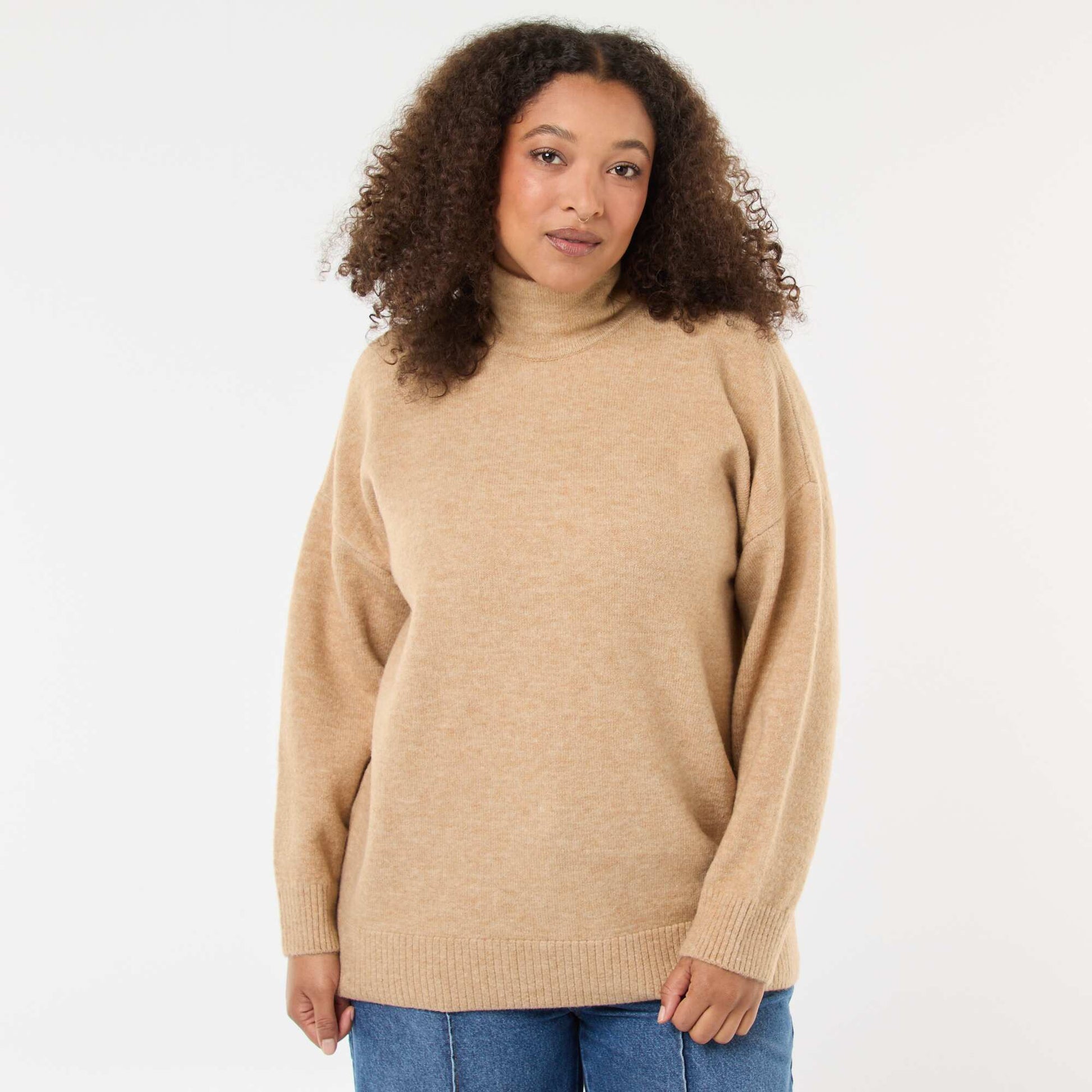 Pull montant avec fente bijou au dos BEIGE