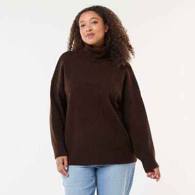 Pull montant avec fente bijou au dos MARRON