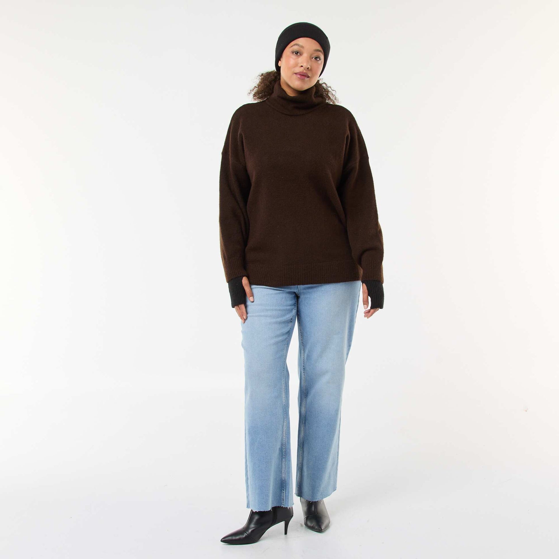 Pull montant avec fente bijou au dos MARRON