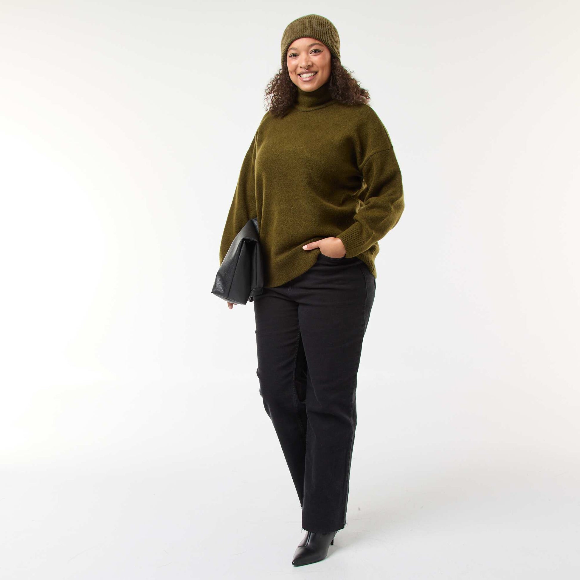 Pull montant avec fente bijou au dos KAKI