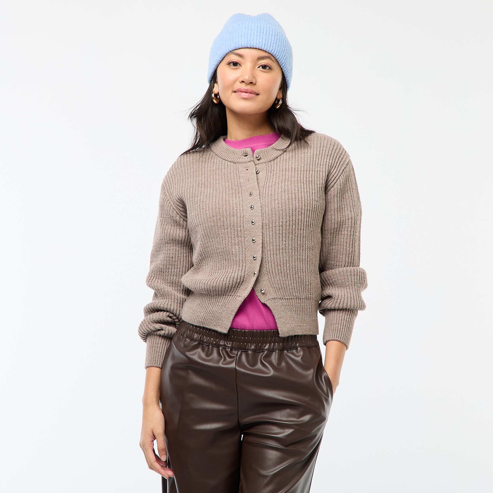 Gilet boutonné maille épaisse TAUPE
