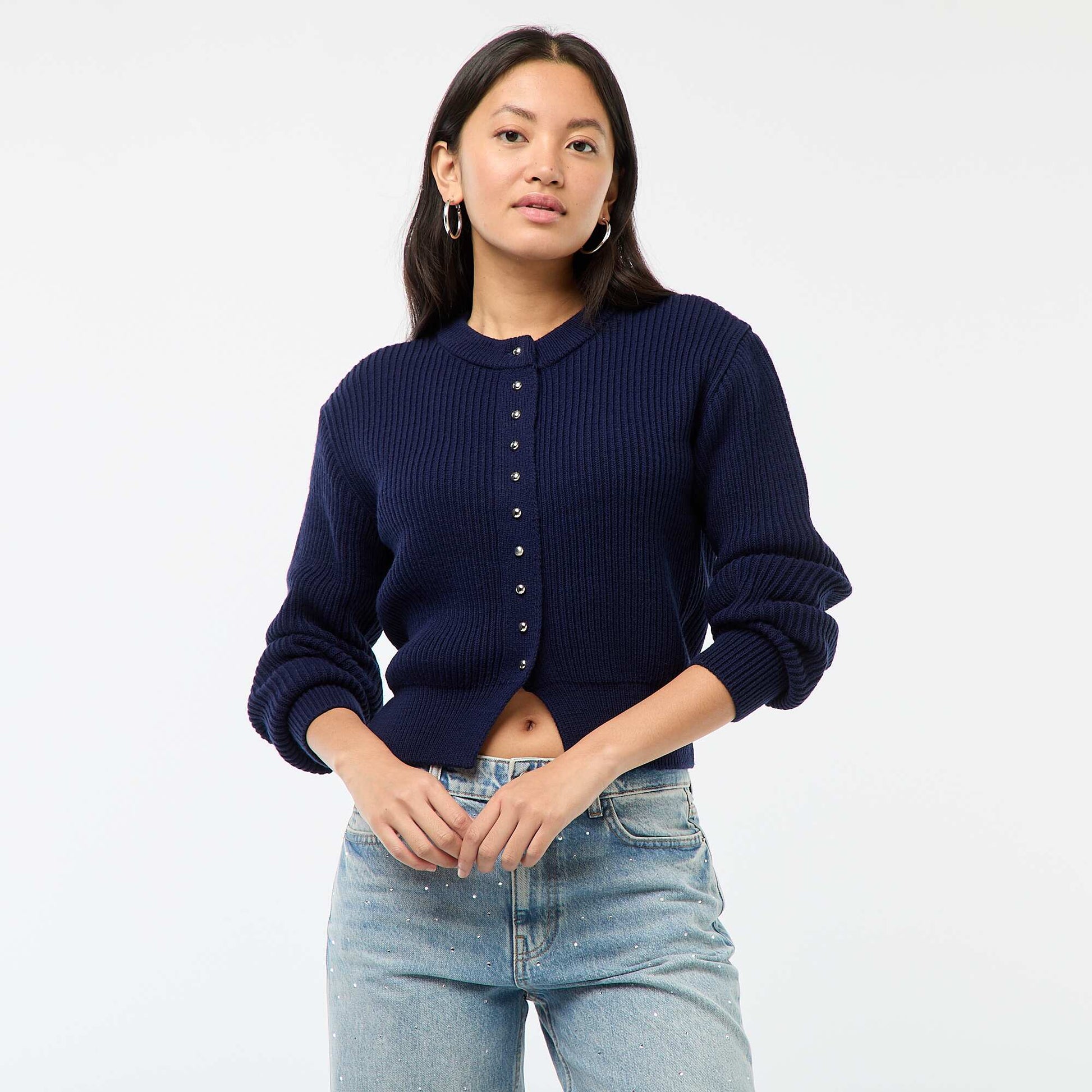 Gilet boutonné maille épaisse BLEU MARINE