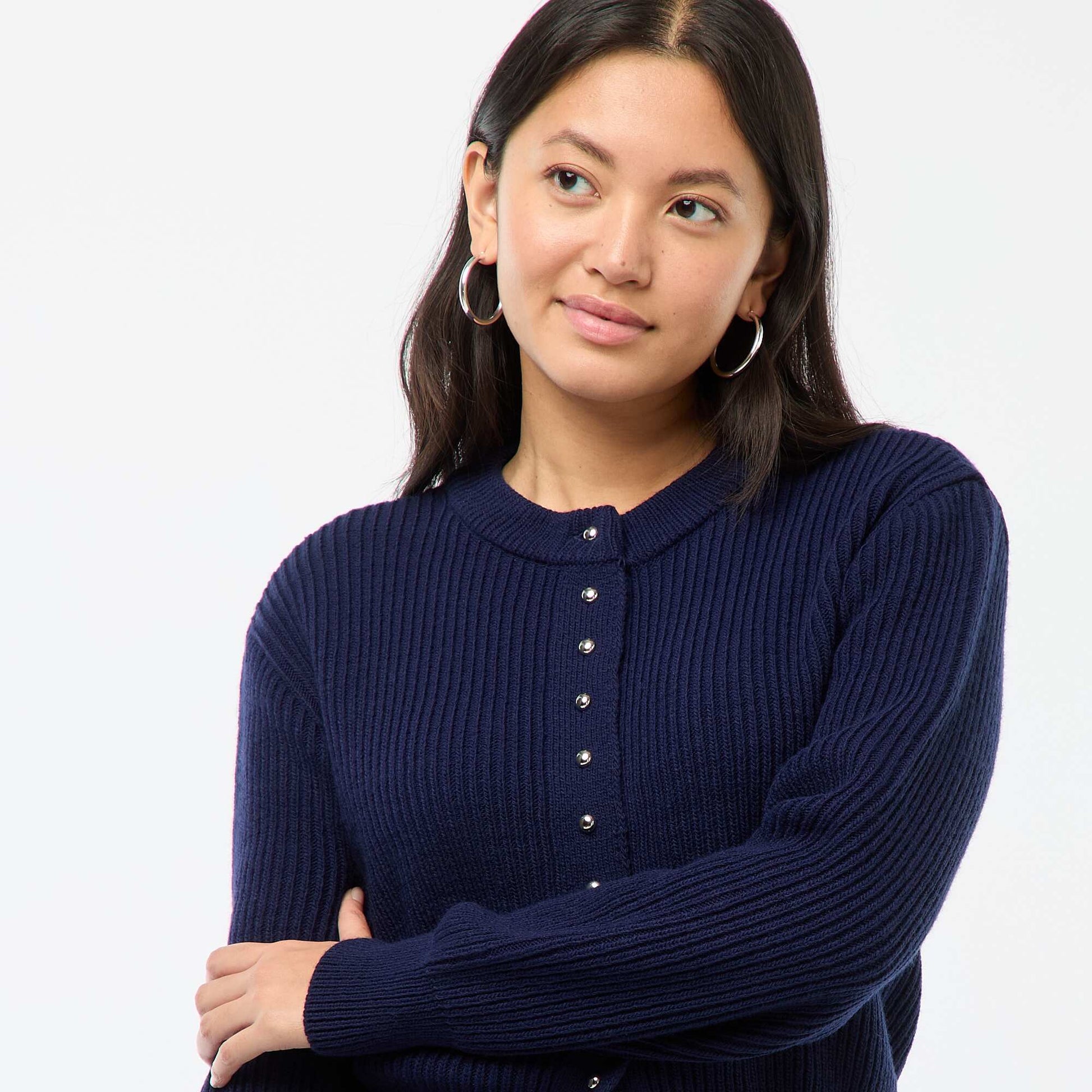 Gilet boutonné maille épaisse BLEU MARINE