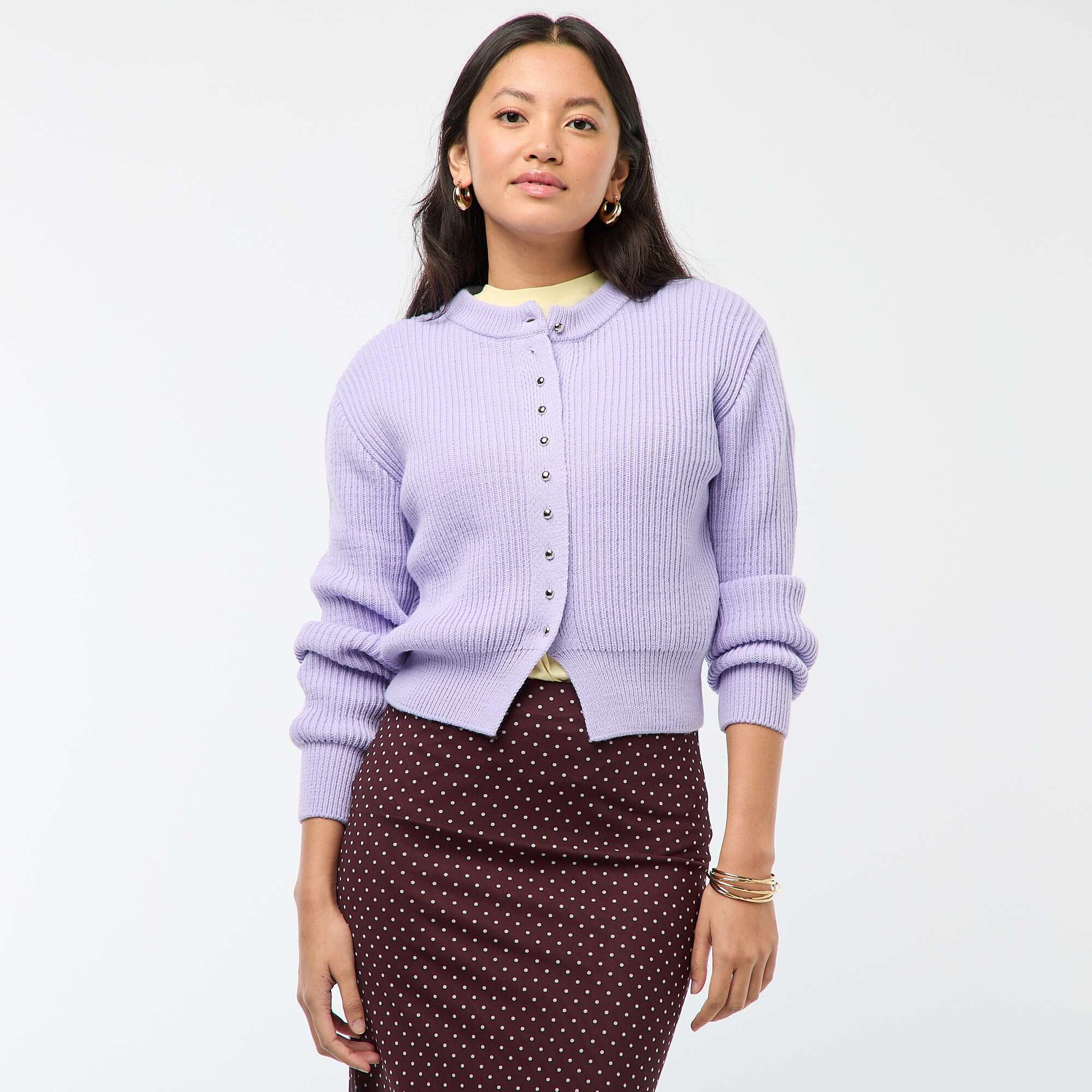 Gilet boutonné maille épaisse VIOLET