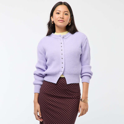 Gilet boutonné maille épaisse VIOLET