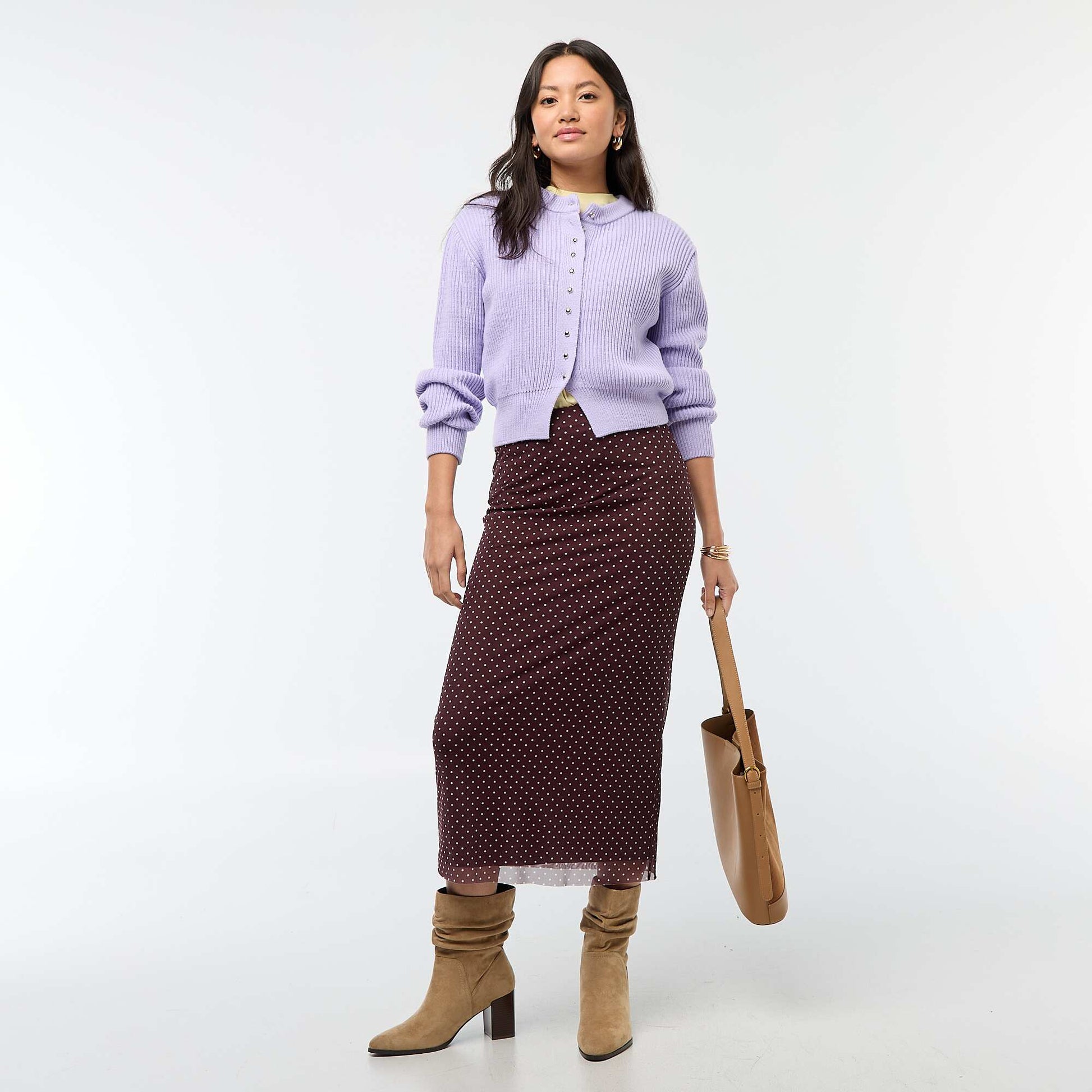 Gilet boutonné maille épaisse VIOLET
