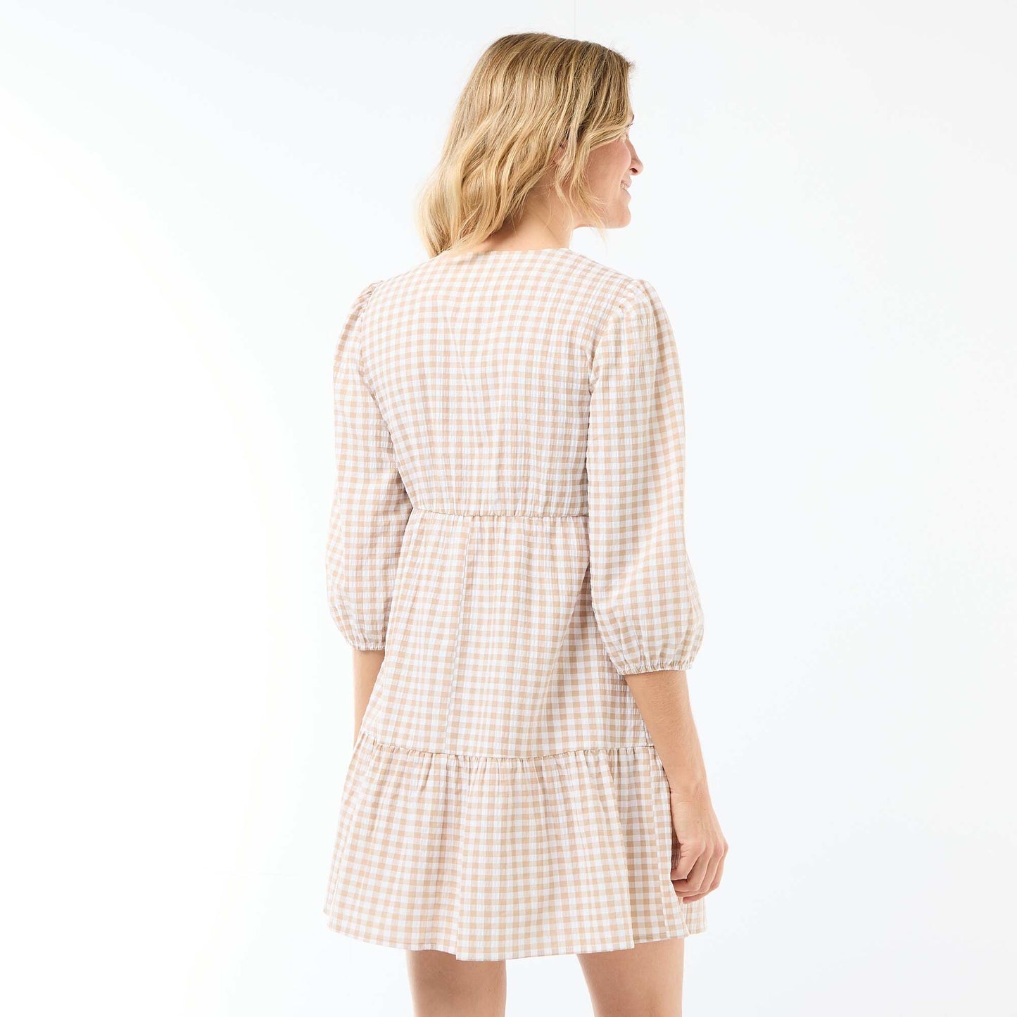 Robe midi à étage à carreaux BEIGE