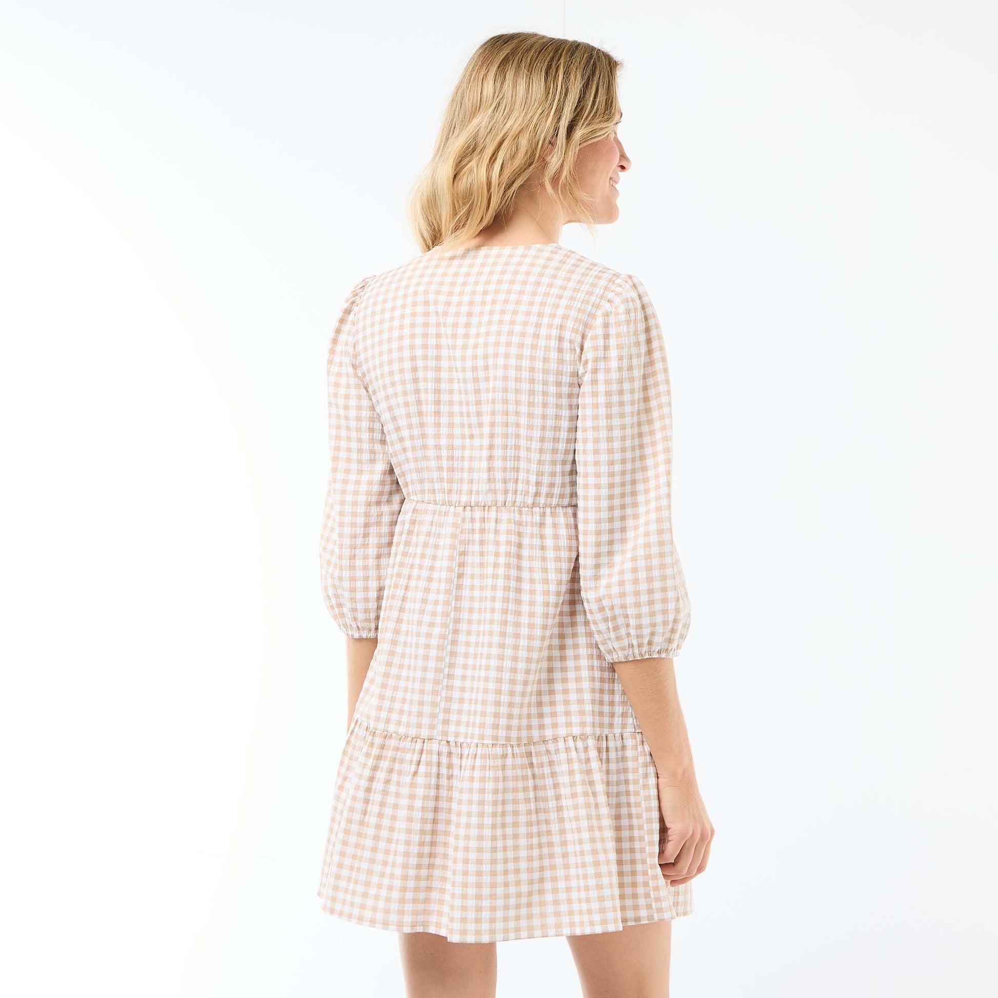 Robe midi à étage à carreaux BEIGE
