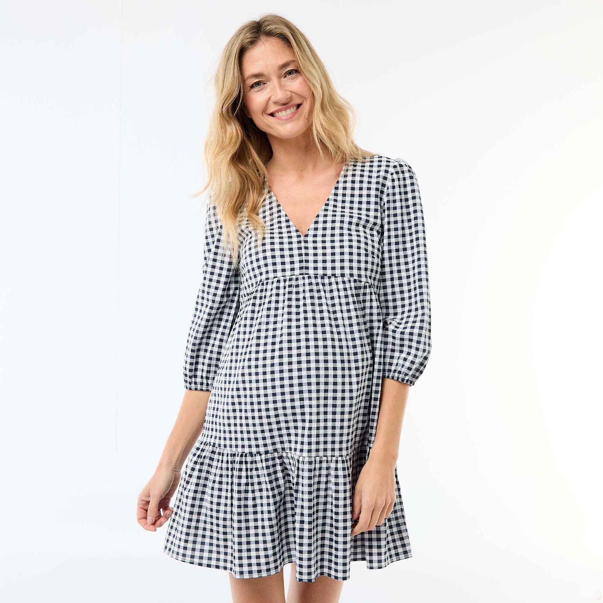 Robe midi à étage à carreaux NOIR