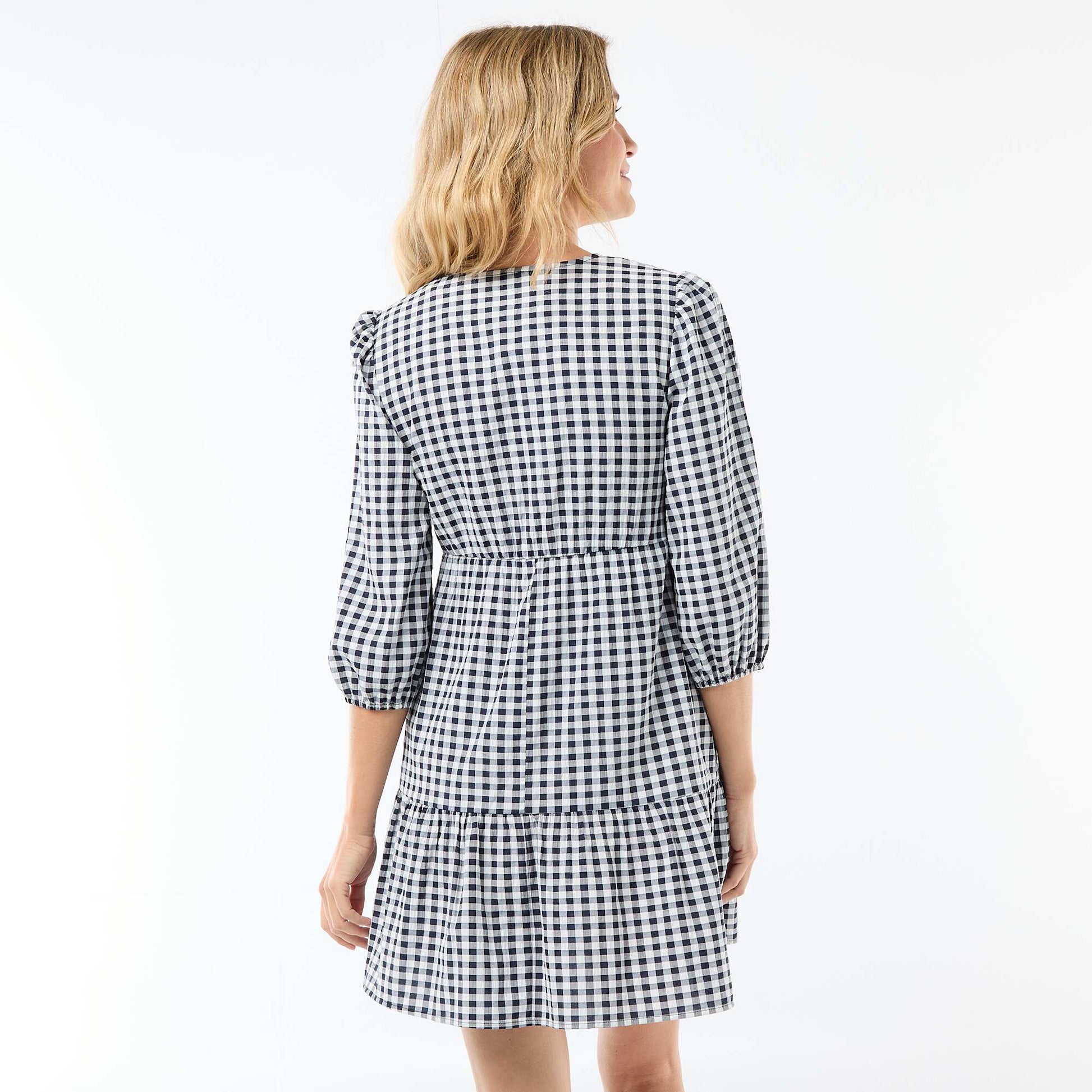 Robe midi à étage à carreaux NOIR