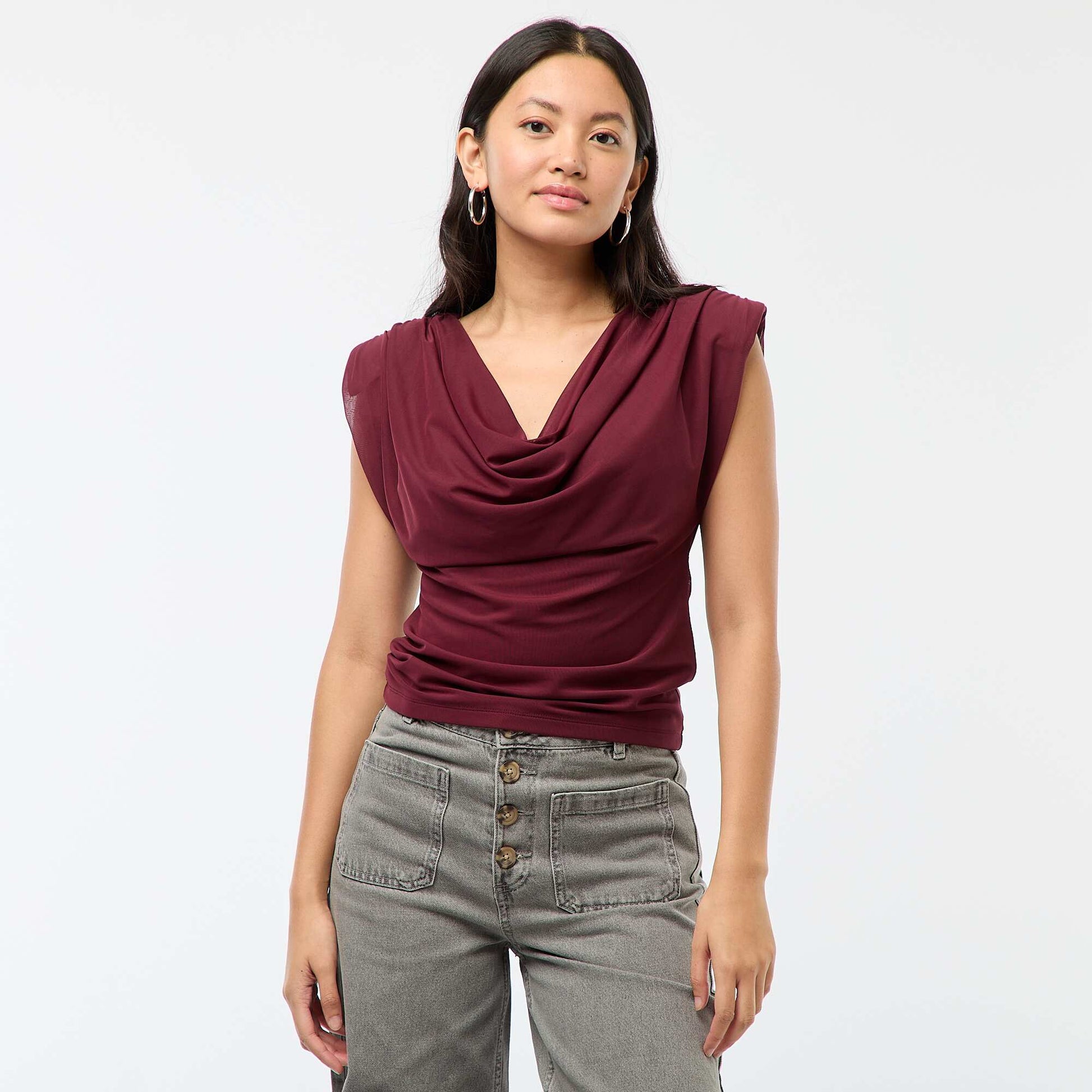Haut à col bénitier sans manches drappé ROUGE