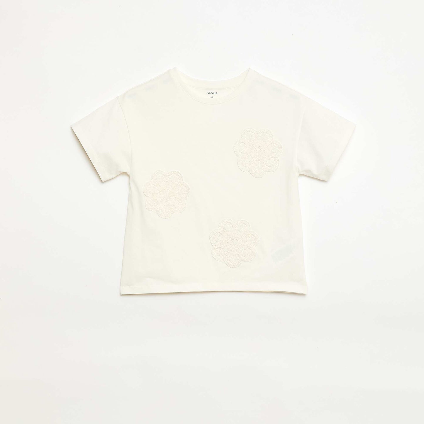 T-shirt avec fleurs en macramé BLANC