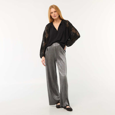 Pantalon large en maille plissée GRIS