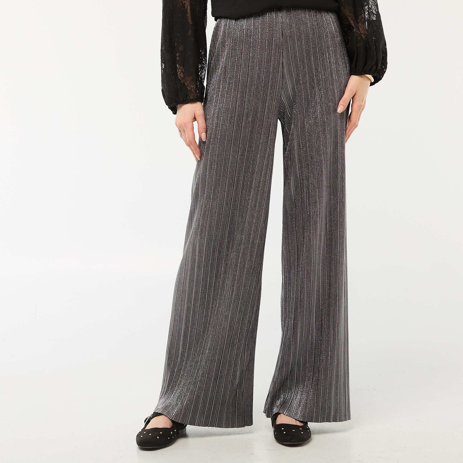 Pantalon large en maille plissée GRIS