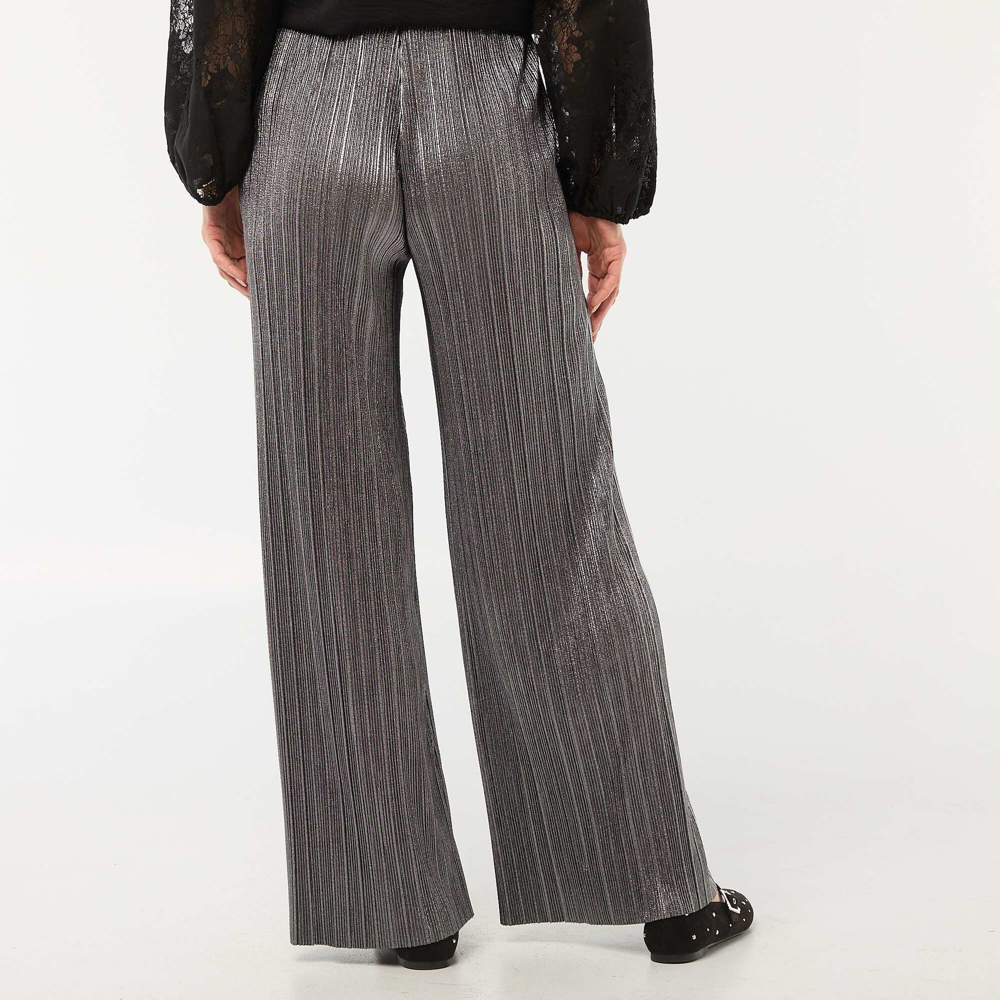 Pantalon large en maille plissée GRIS