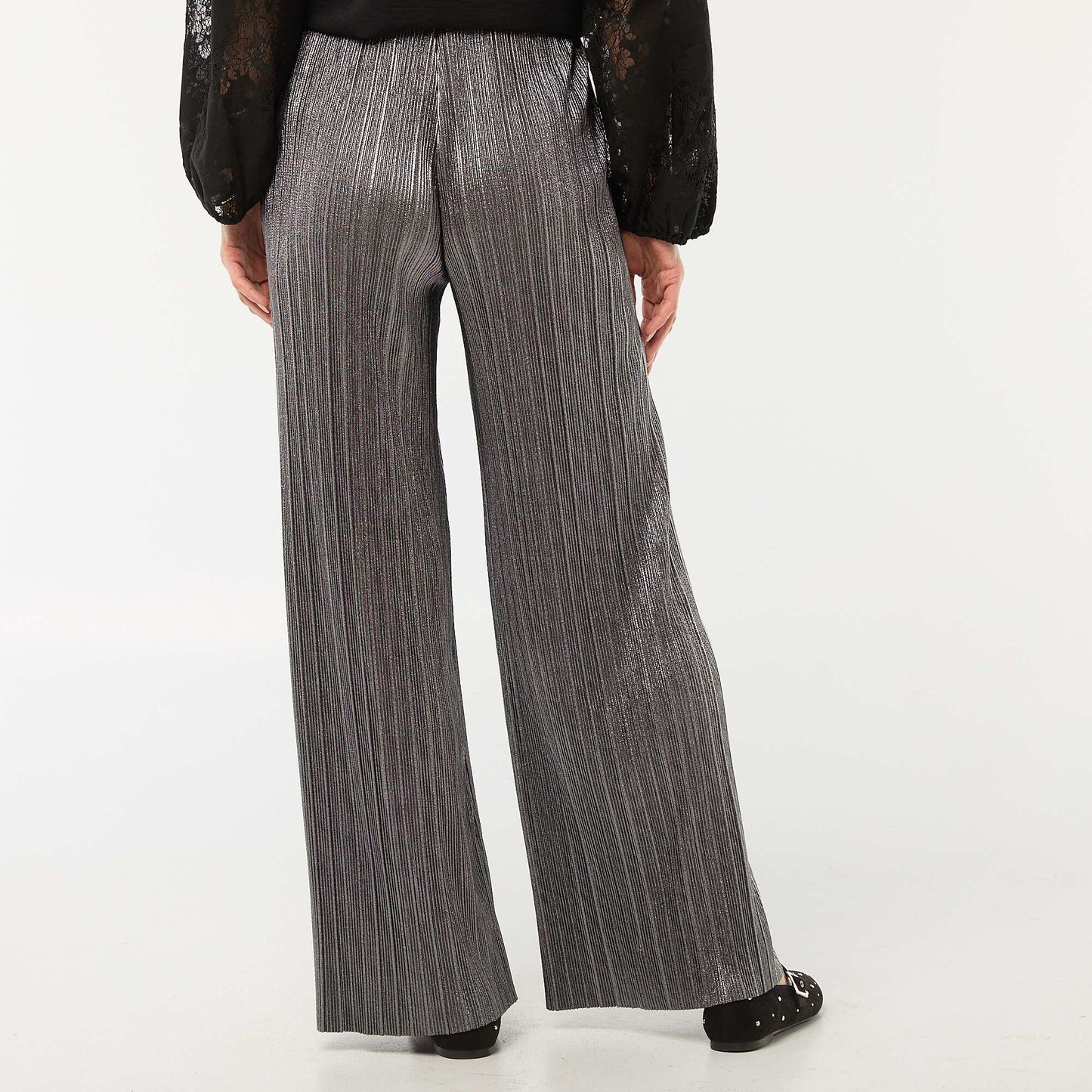 Pantalon large en maille plissée GRIS