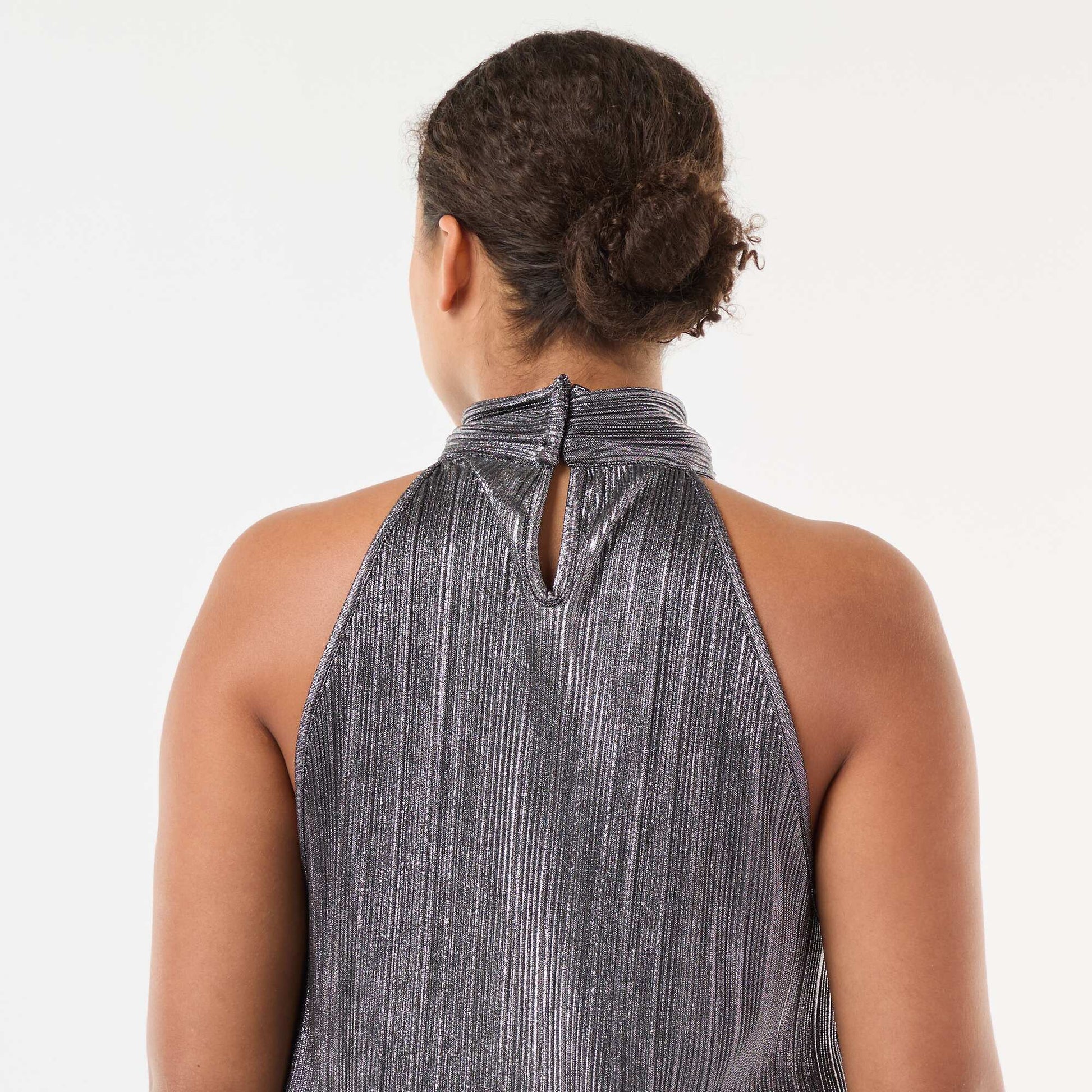 Top emmanchures américaines maille plissée GRIS