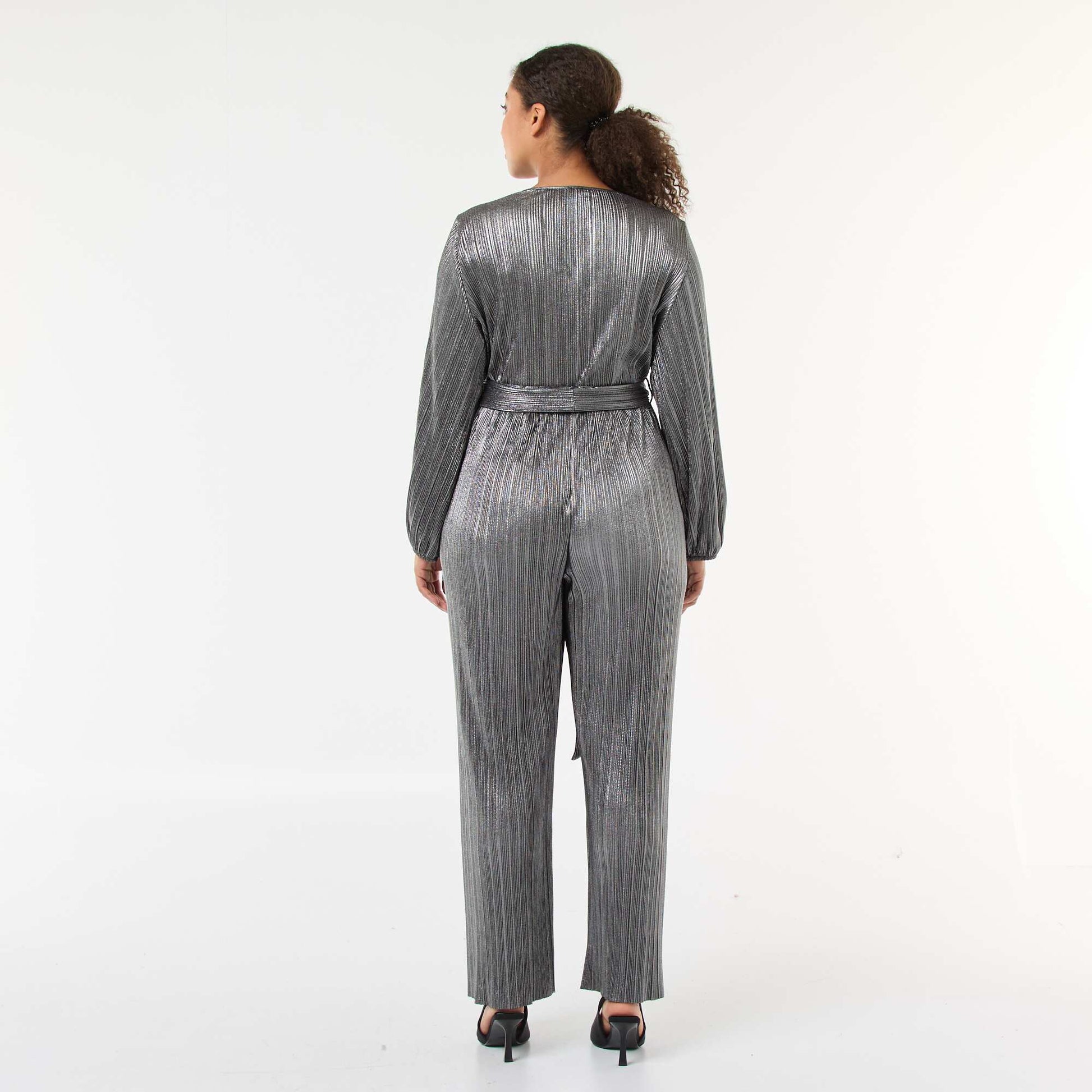 Combinaison jambe large en maille plissée GRIS