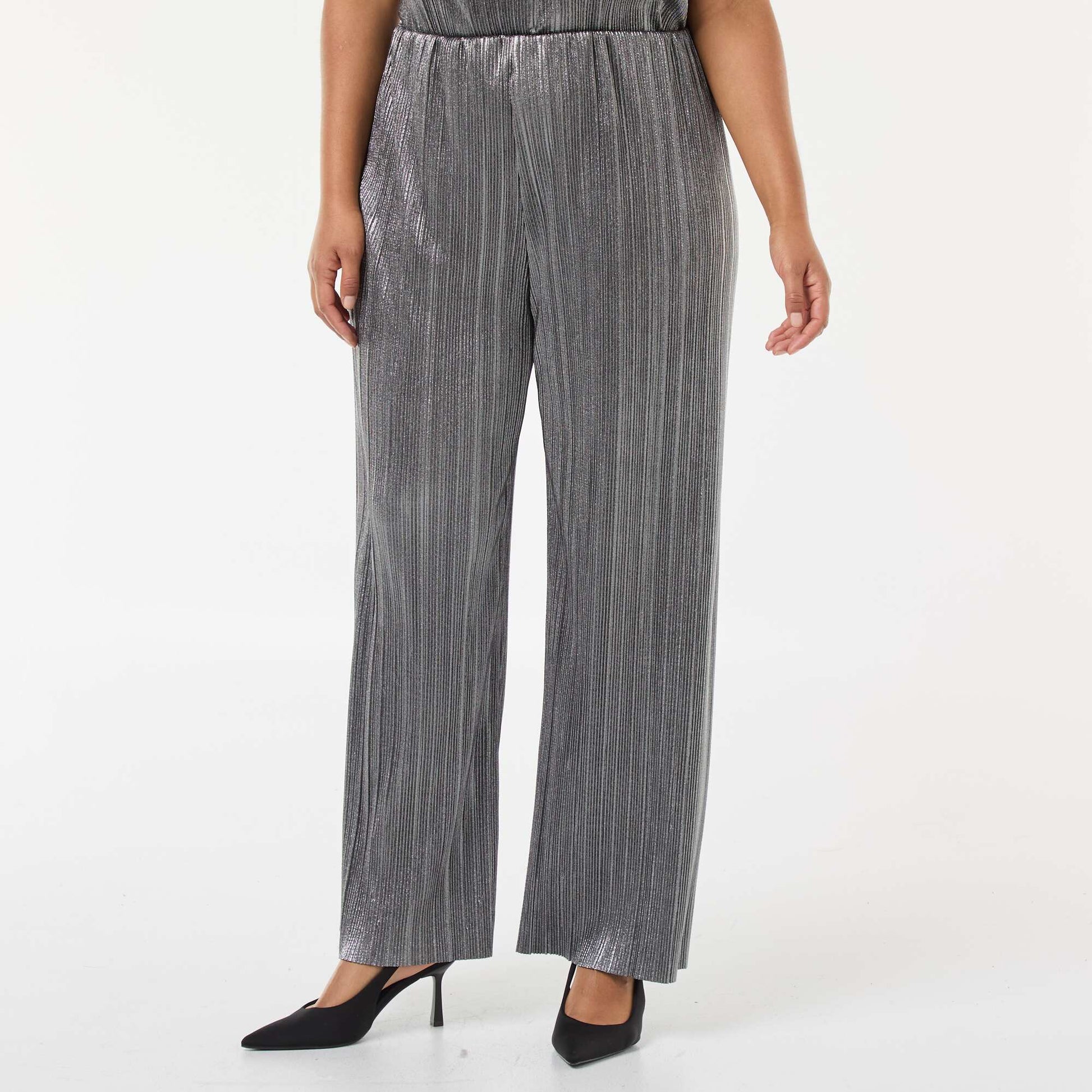 Pantalon large en maille plissée argentée GRIS