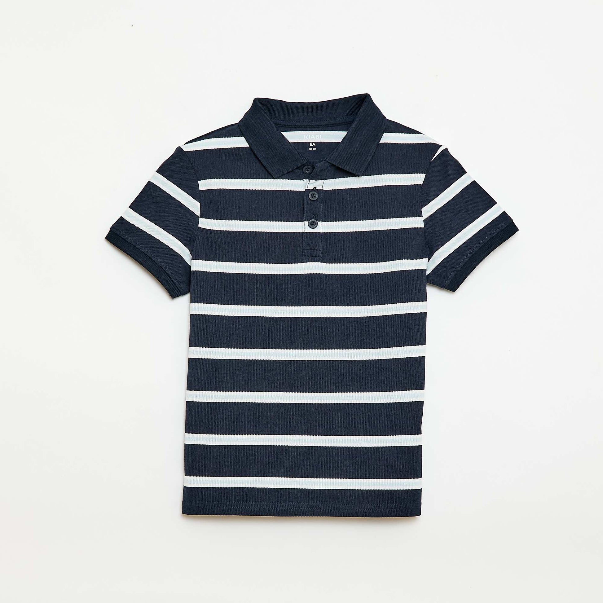 Polo à manches courtes en piqué de coton BLEU