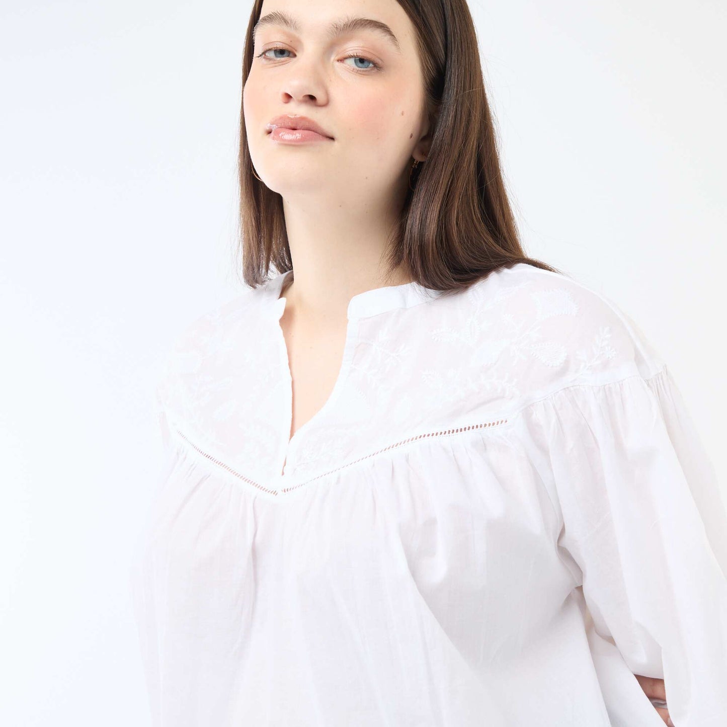 Blouse à manches longues avec broderies BLANC