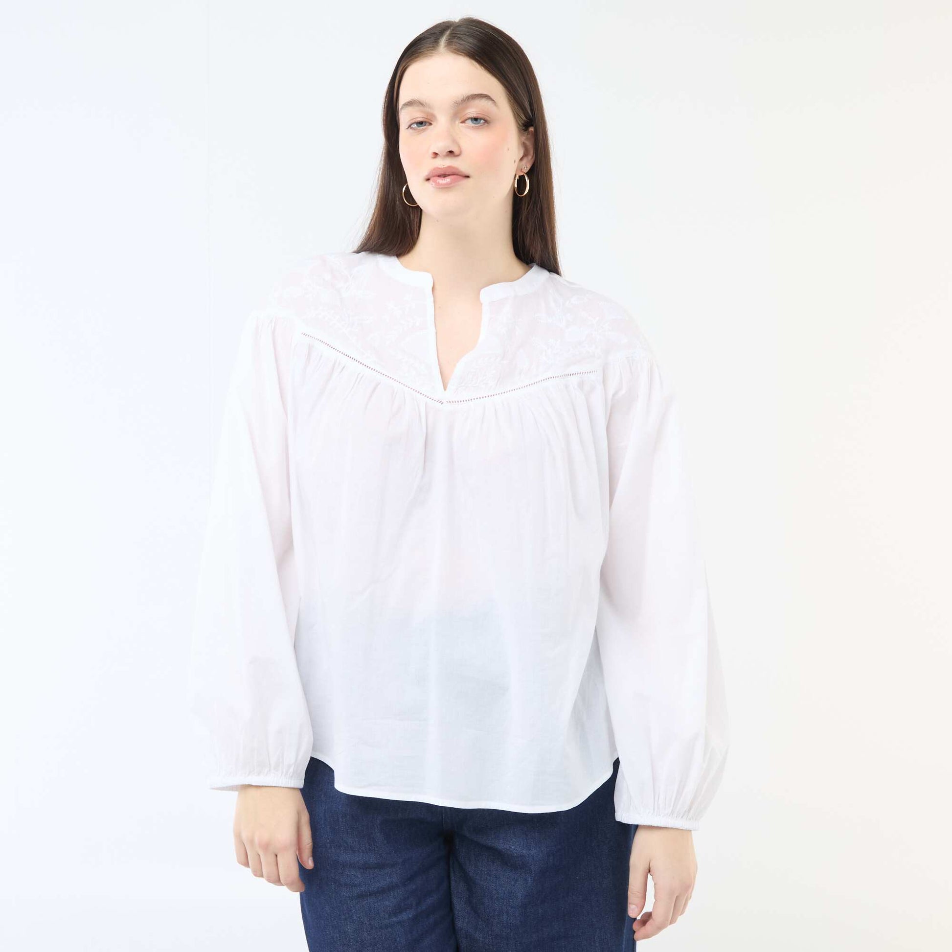 Blouse à manches longues avec broderies BLANC